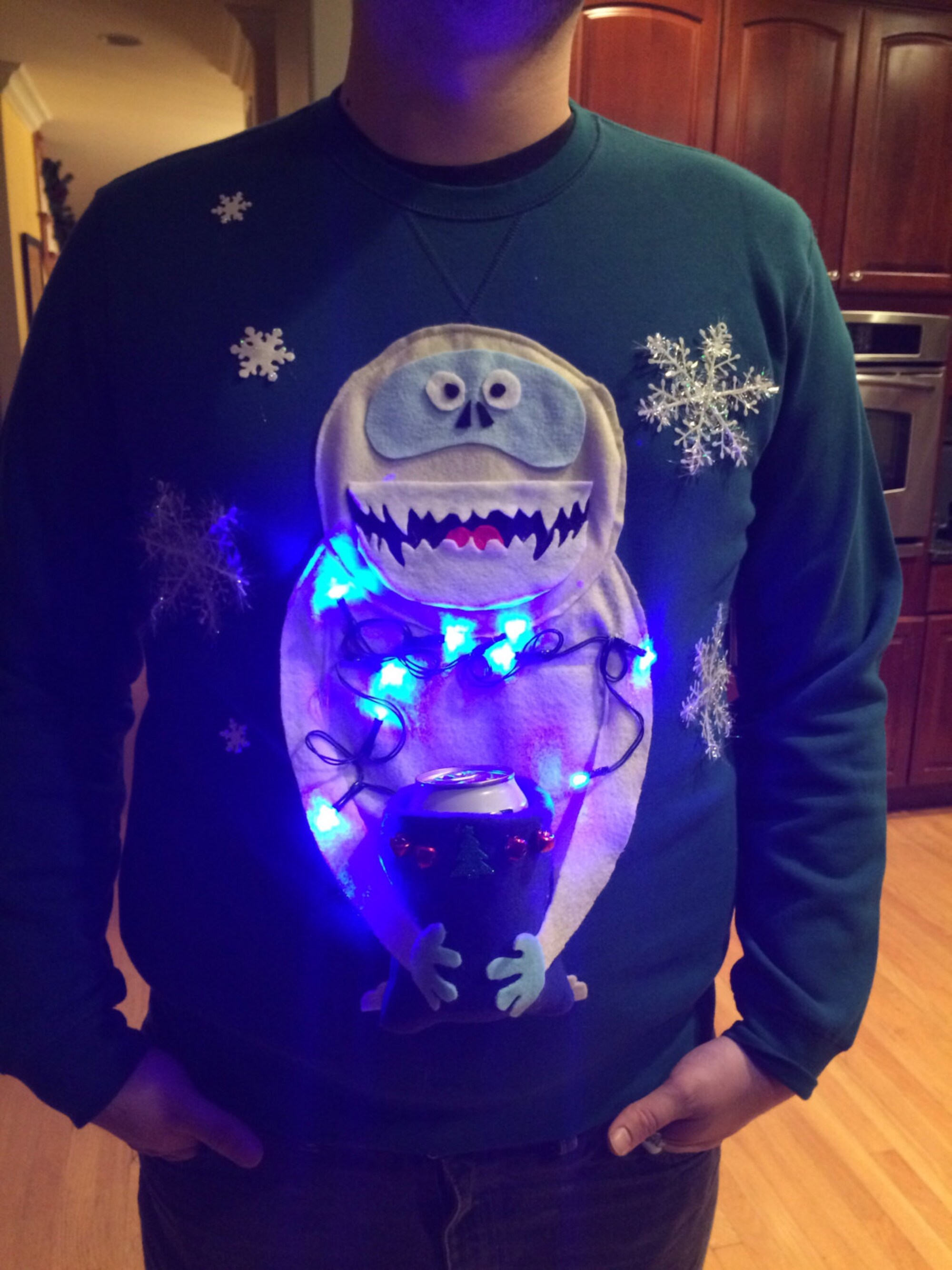 Ugly Christmas Sweater with lights and beer holder, ugly christmas sweater check out the female sweater too for a matching couple