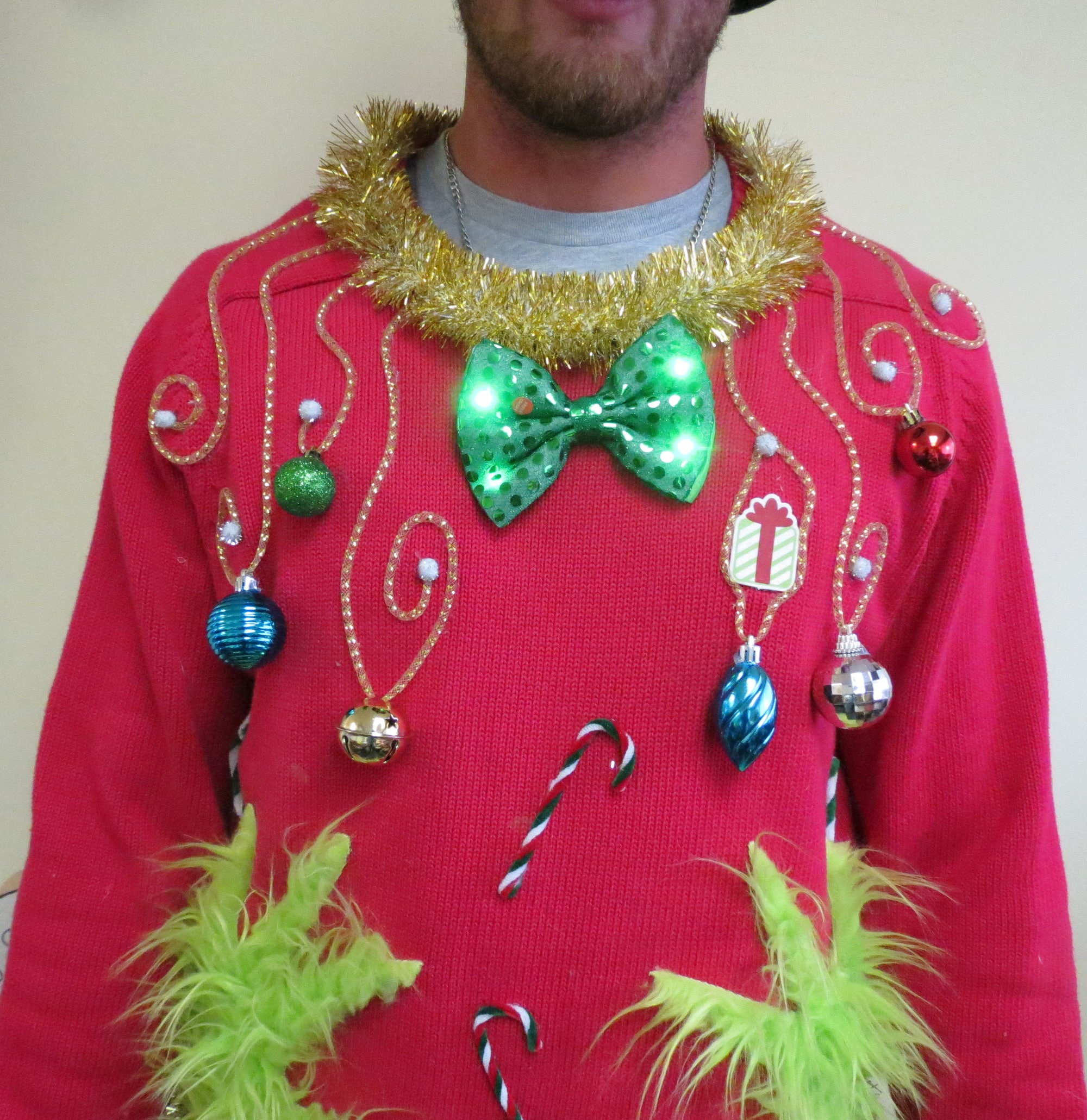 il_2000xN.1375625671_36r3.jpg Custom Made Fuzzy Furry hands Tacky Ugly Christmas Sweater Garland Trim, Men's or Womens, Funny Christmas Sweater