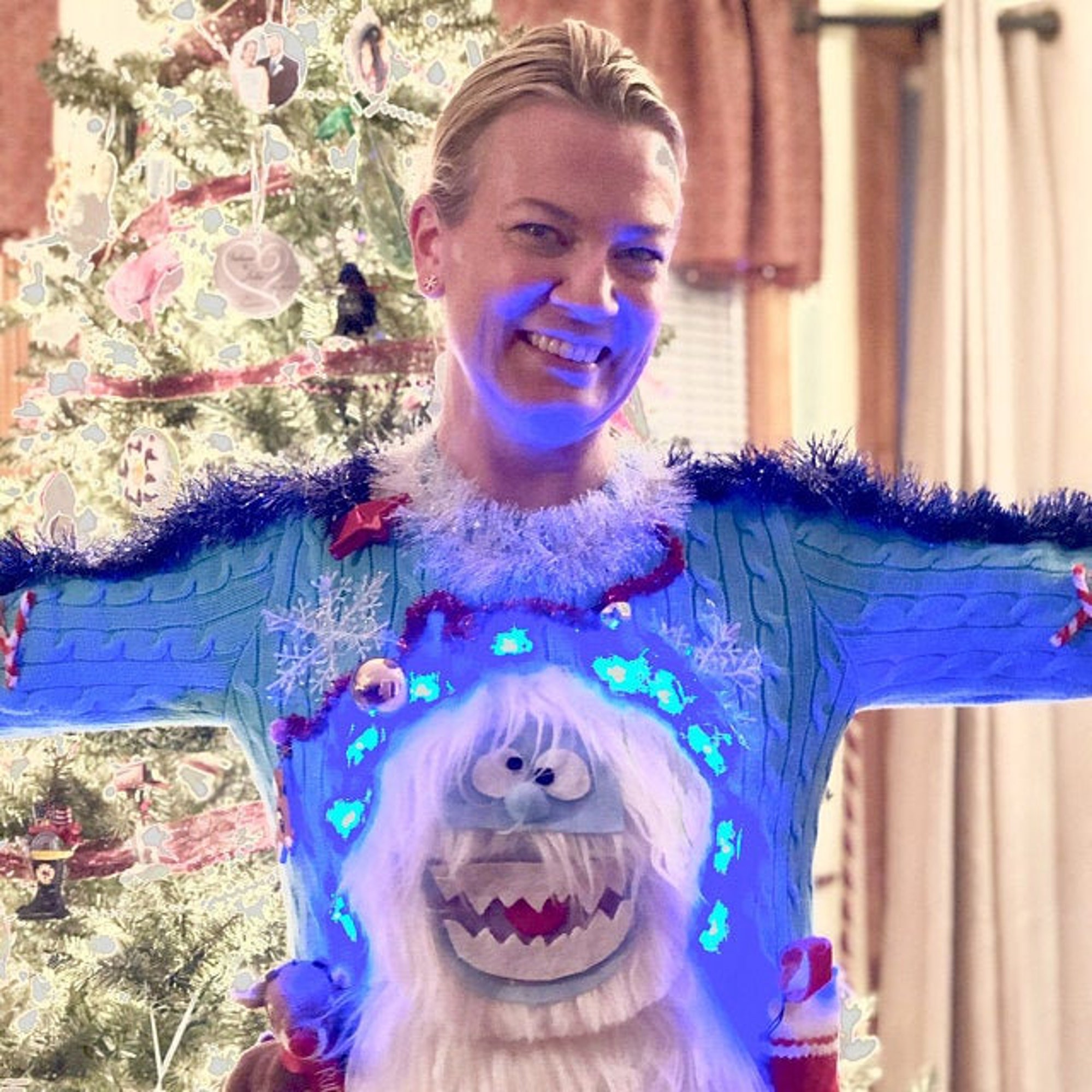 il_2000xN.2017515918_7huj-1.jpg Custom 3-D Furry Fuzzy Furry The Abominable Snowman & Reindeer Tacky Ugly Christmas Sweater