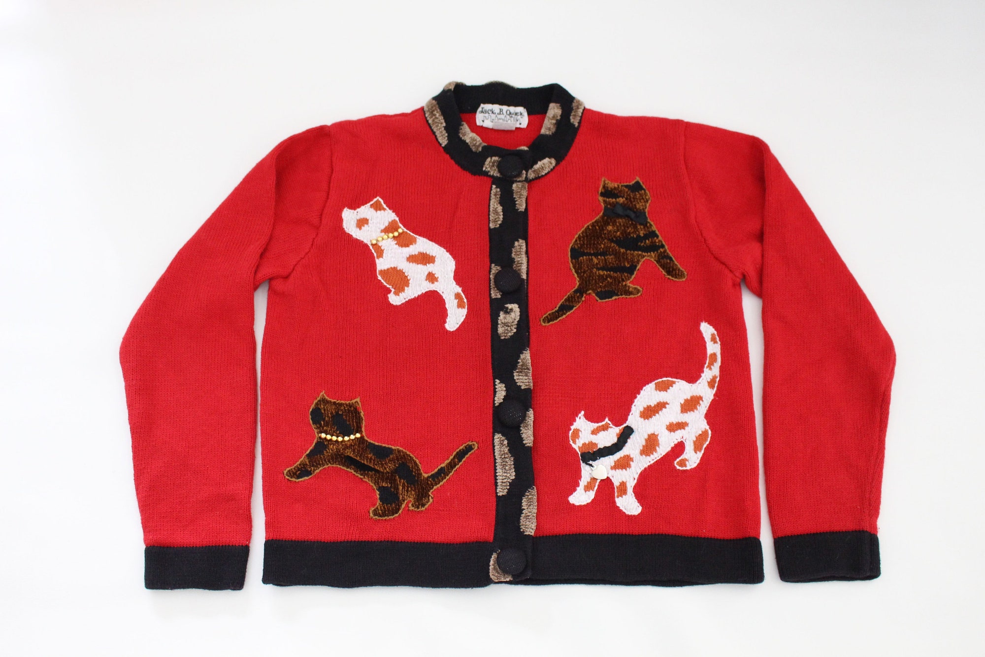 Cats with Collars   Medium   Vintage Ugly Christmas Sweater  Red  #428