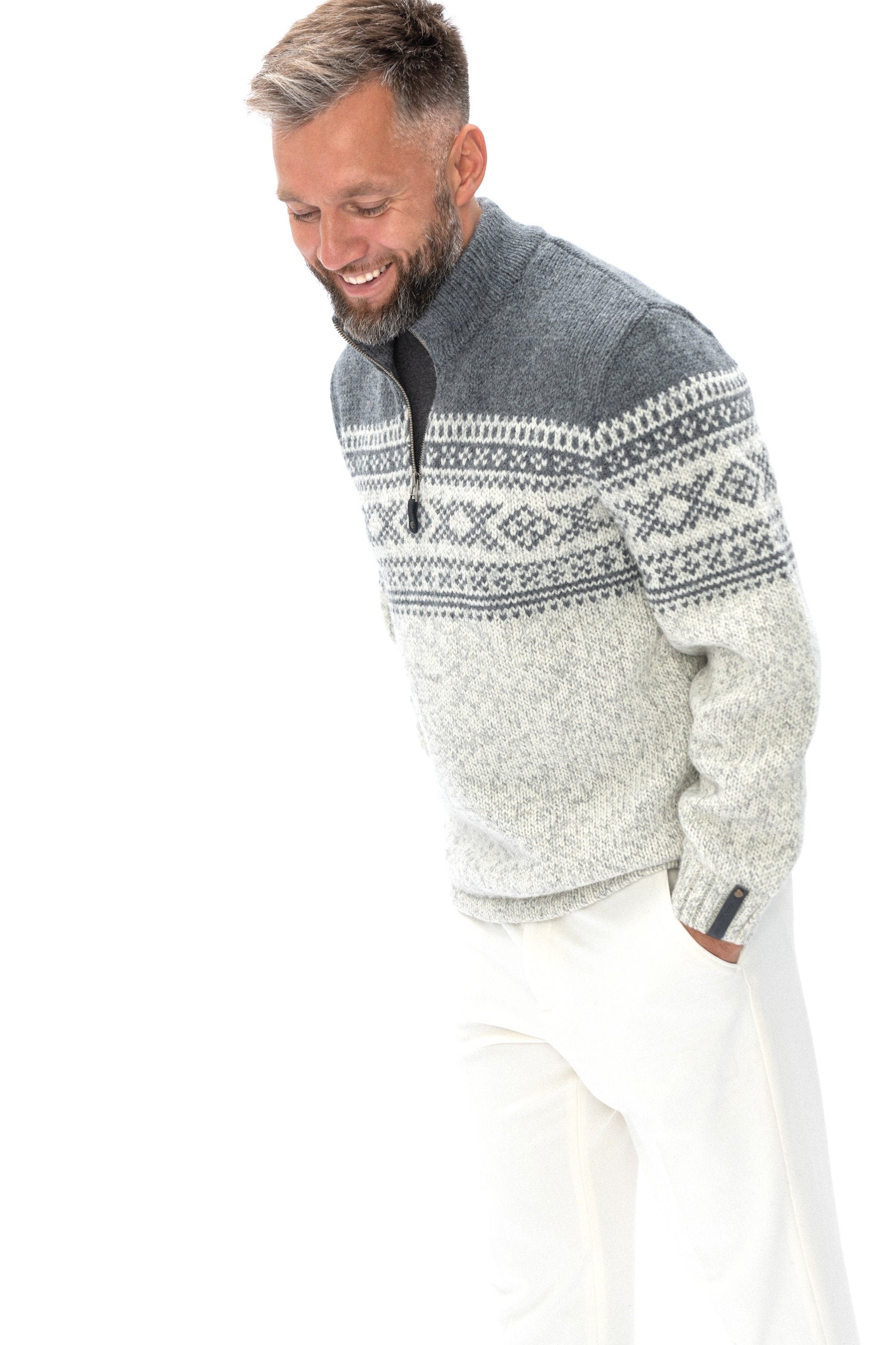 New Wool Sweater for Men with Ornaments, Scandinavian Style 100% Woolen Top for Men OLLE