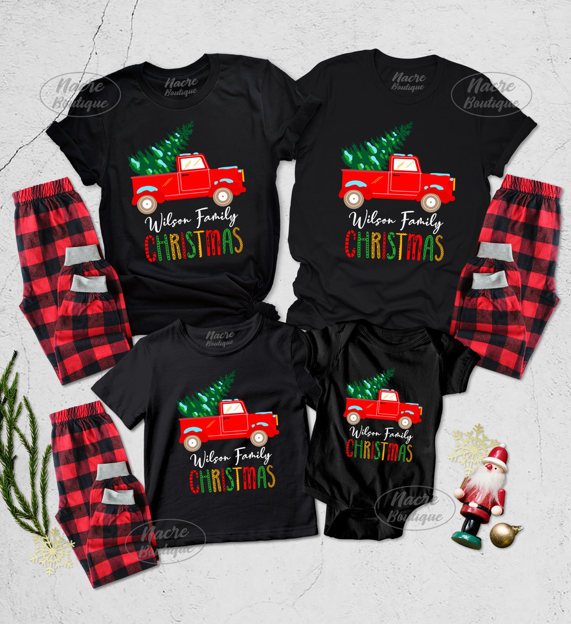 Personalized Matching Family Christmas Shirt,  Matching Family Xmas Red Truck Shirt, Christmas Tree Shirt, 2025 Matching Family Xmas Tee