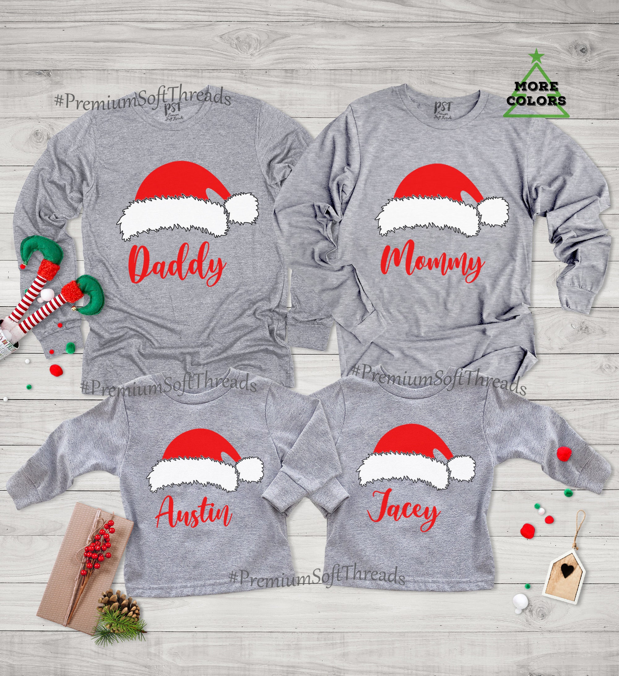 Family Christmas Long Sleeve Shirts, Santa Hat Shirts, Personalized Christmas Long Sleeve Shirts, Matching Christmas Shirts, Santa Hat