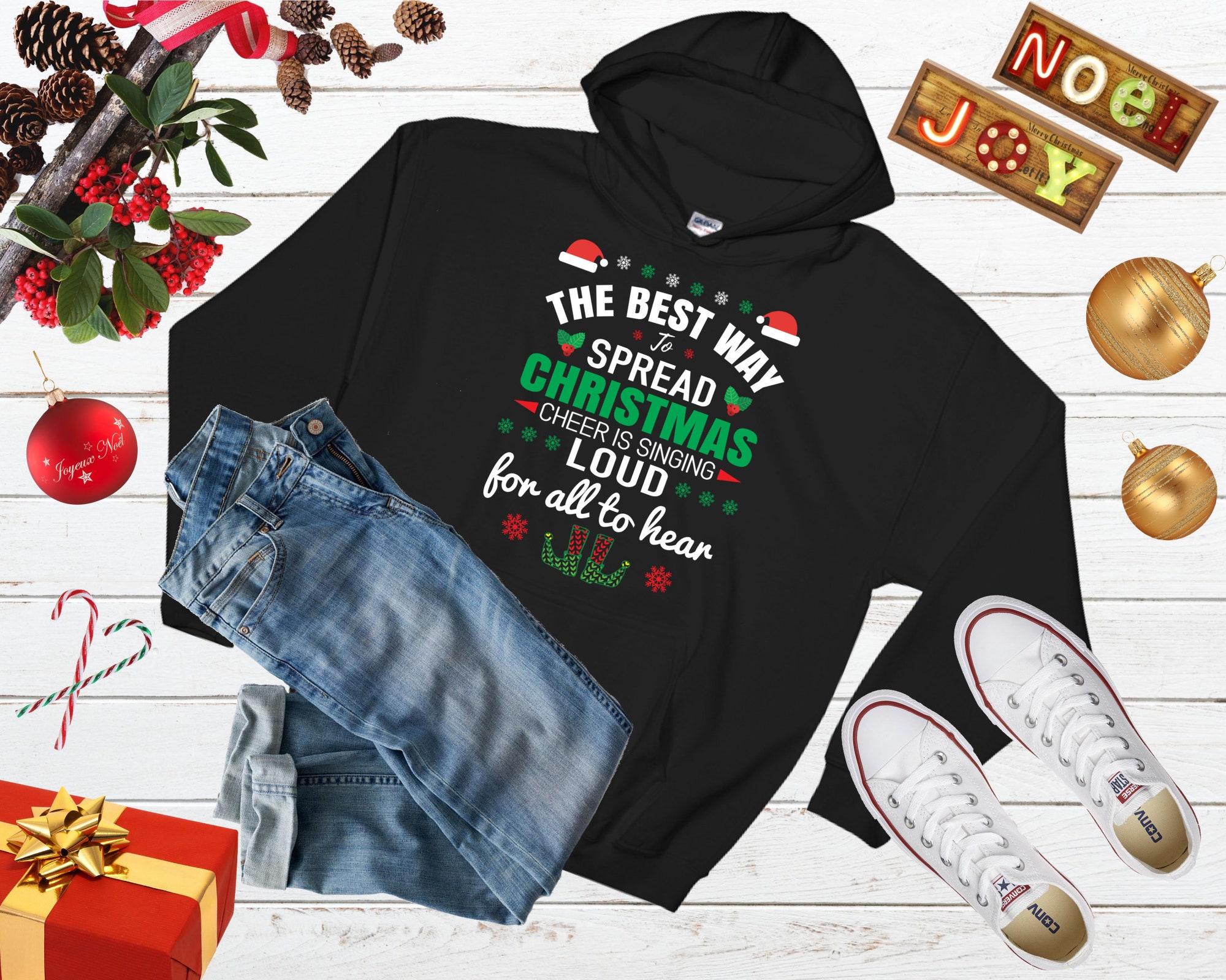 il_2000xN.2602837250_oni2.jpg The Best Way To Spread Christmas Cheer Is Singing Loud For All To Hear Ugly Christmas Sweater, Elf Holiday Sweater, Elf Christmas Movie Tee