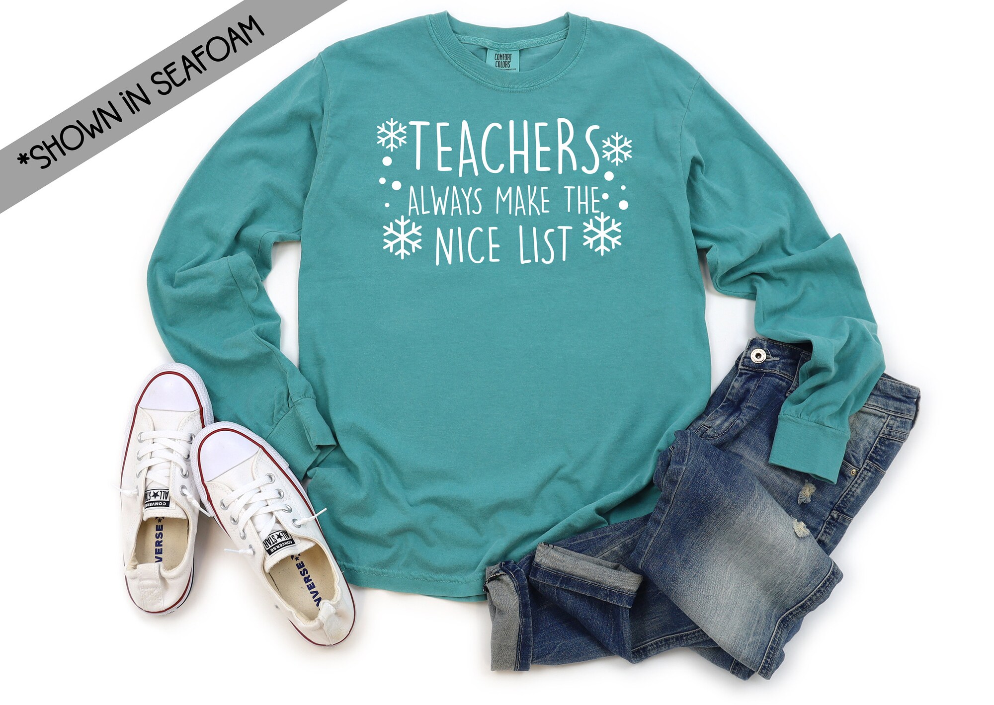 Teachers Always Make The Nice List Long Sleeve Comfort Color T-shirt – Teacher Christmas Gift – Black Friday – Cyber Monday
