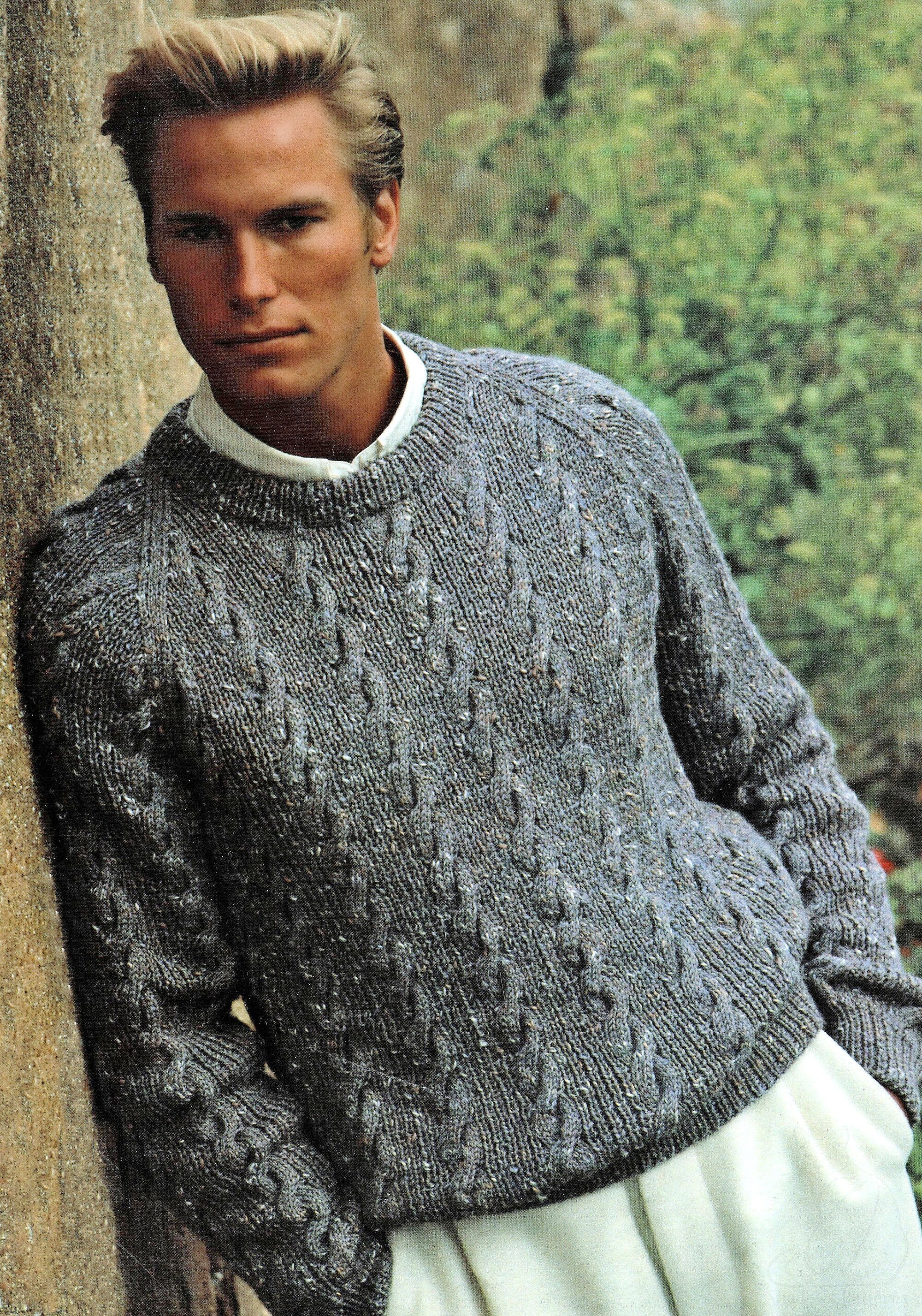 Mens Classic Rib and Cable Sweater with Raglan Sleeves and Round Neck, Vintage Knitting Pattern, PDF, Digital Download – C574