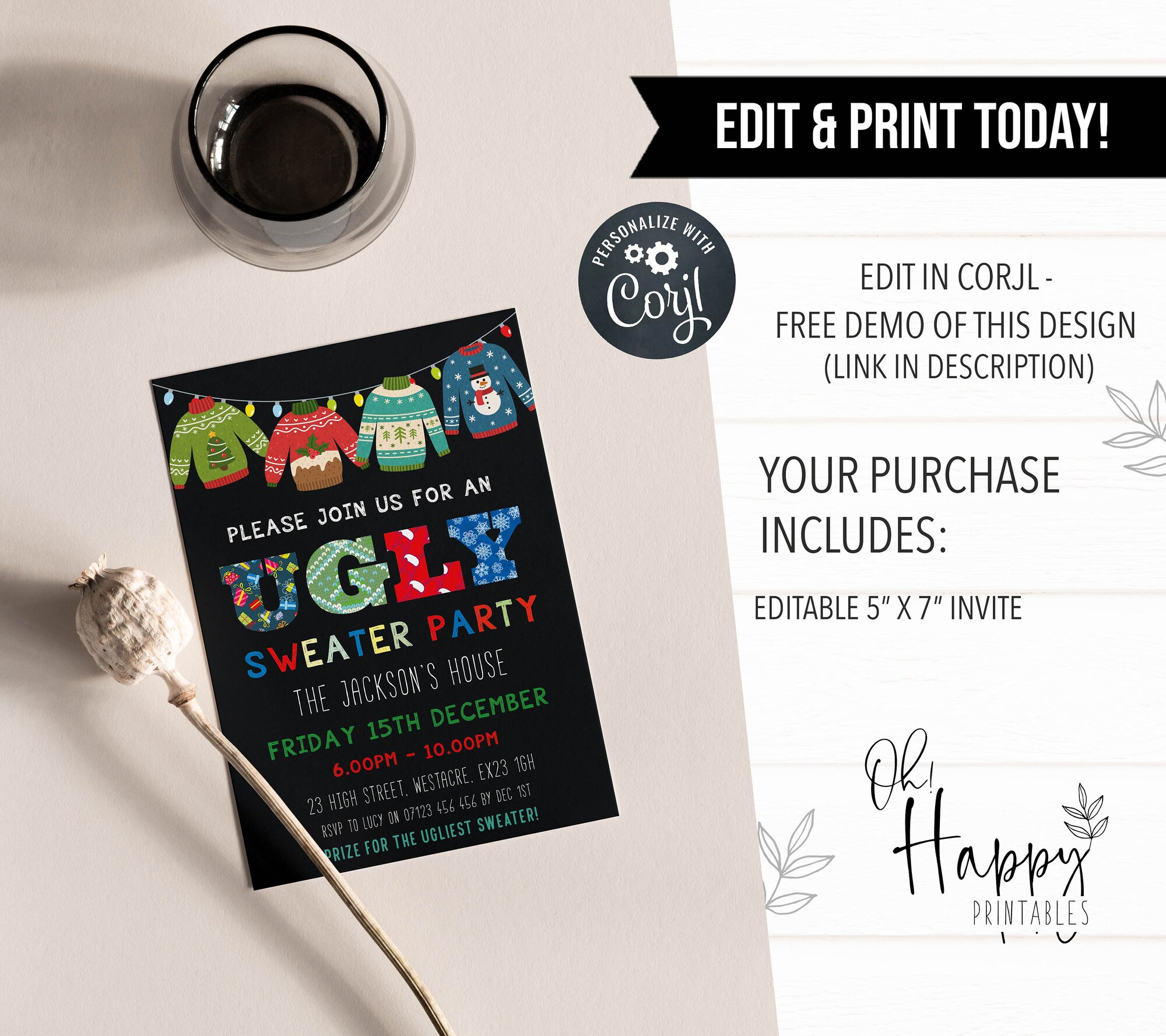 il_2000xN.3295094328_oqsd.jpg Ugly Sweater Party Invite, Editable Invitation Template, Ugly Sweater Invite, Christmas Sweater Party, Christmas Party Invitation, C2