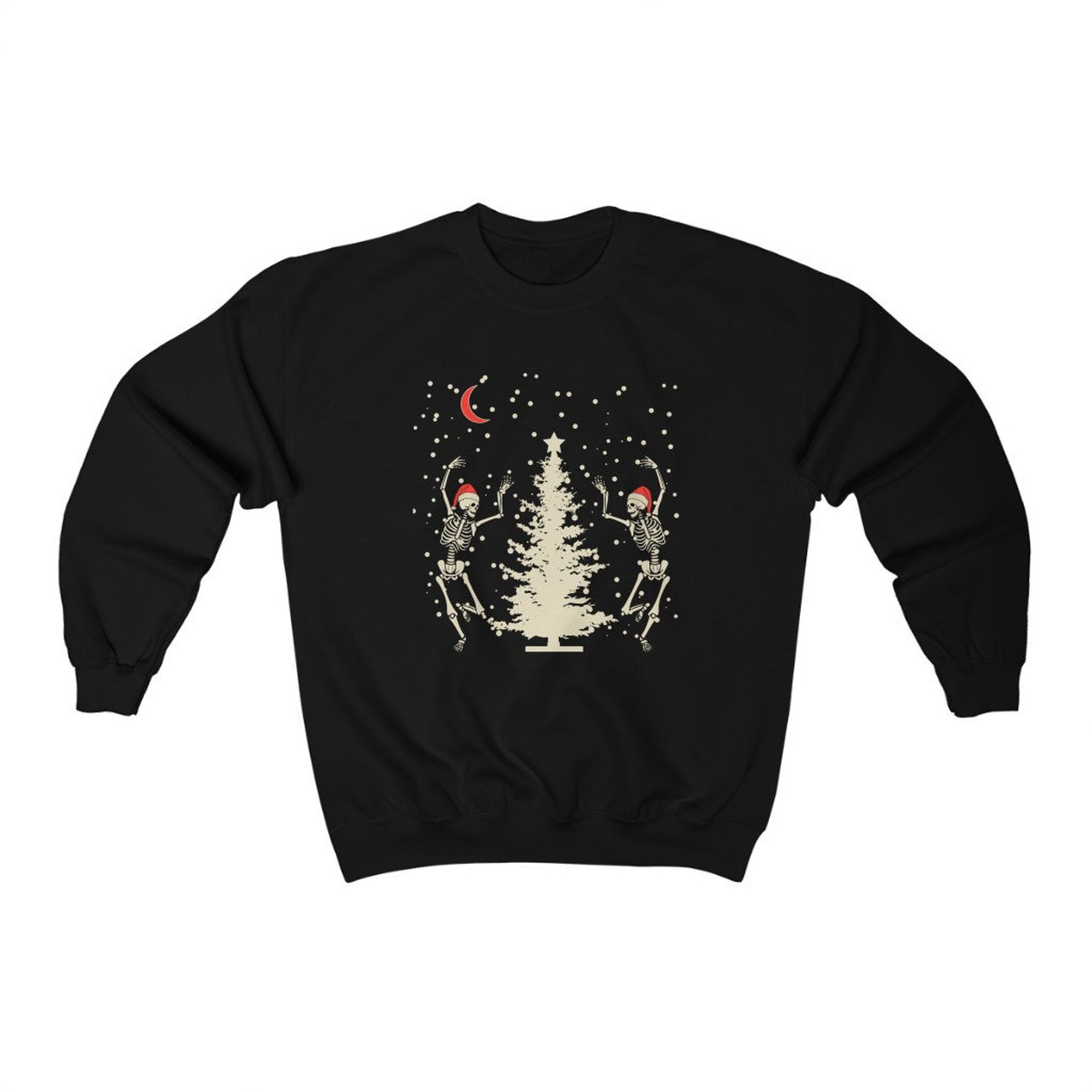 il_2000xN.3353397982_62sg-1.jpg Dancing Skeletons Sweatshirt, Skeleton Sweatshirt, Mystical Sweatshirt, Witchy Christmas Crewneck Sweatshirt, Witch Aesthetic, Spooky XMas