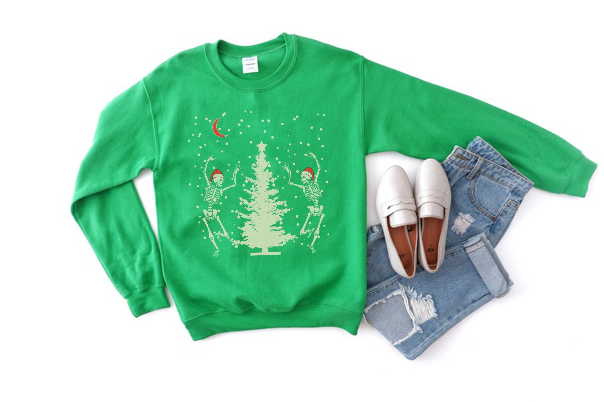 il_2000xN.3353404844_d1c6-1.jpg Dancing Skeletons Sweatshirt, Skeleton Sweatshirt, Mystical Sweatshirt, Witchy Christmas Crewneck Sweatshirt, Witch Aesthetic, Spooky XMas