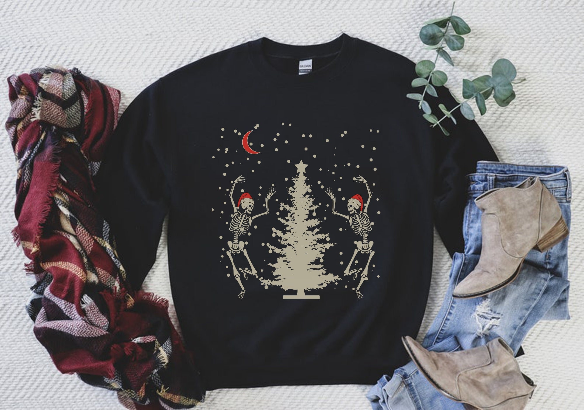 Dancing Skeletons Sweatshirt, Skeleton Sweatshirt, Mystical Sweatshirt, Witchy Christmas Crewneck Sweatshirt, Witch Aesthetic, Spooky XMas