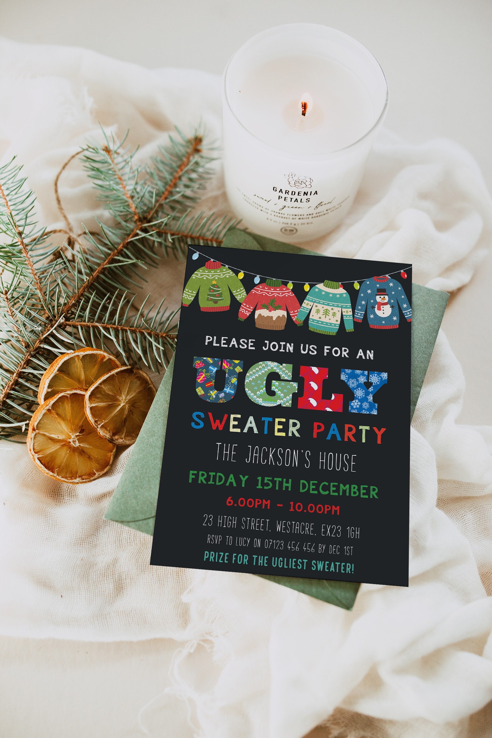 Ugly Sweater Party Invite, Editable Invitation Template, Ugly Sweater Invite, Christmas Sweater Party, Christmas Party Invitation, C2