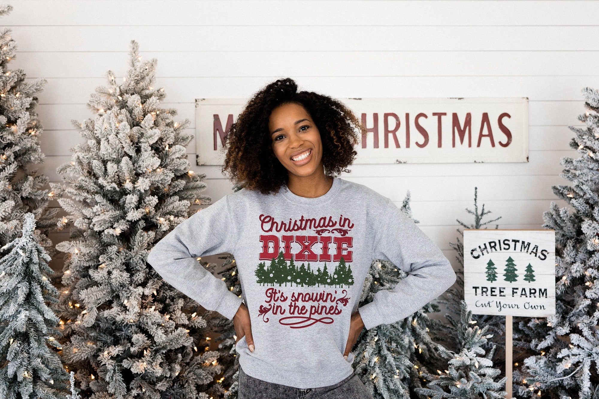 Christmas In Dixie It’s Snowin’ In The Pines Unisex Crewneck Sweatshirt, Holiday Apparel, Country Christmas Sweatshirts, Christmas Gifts