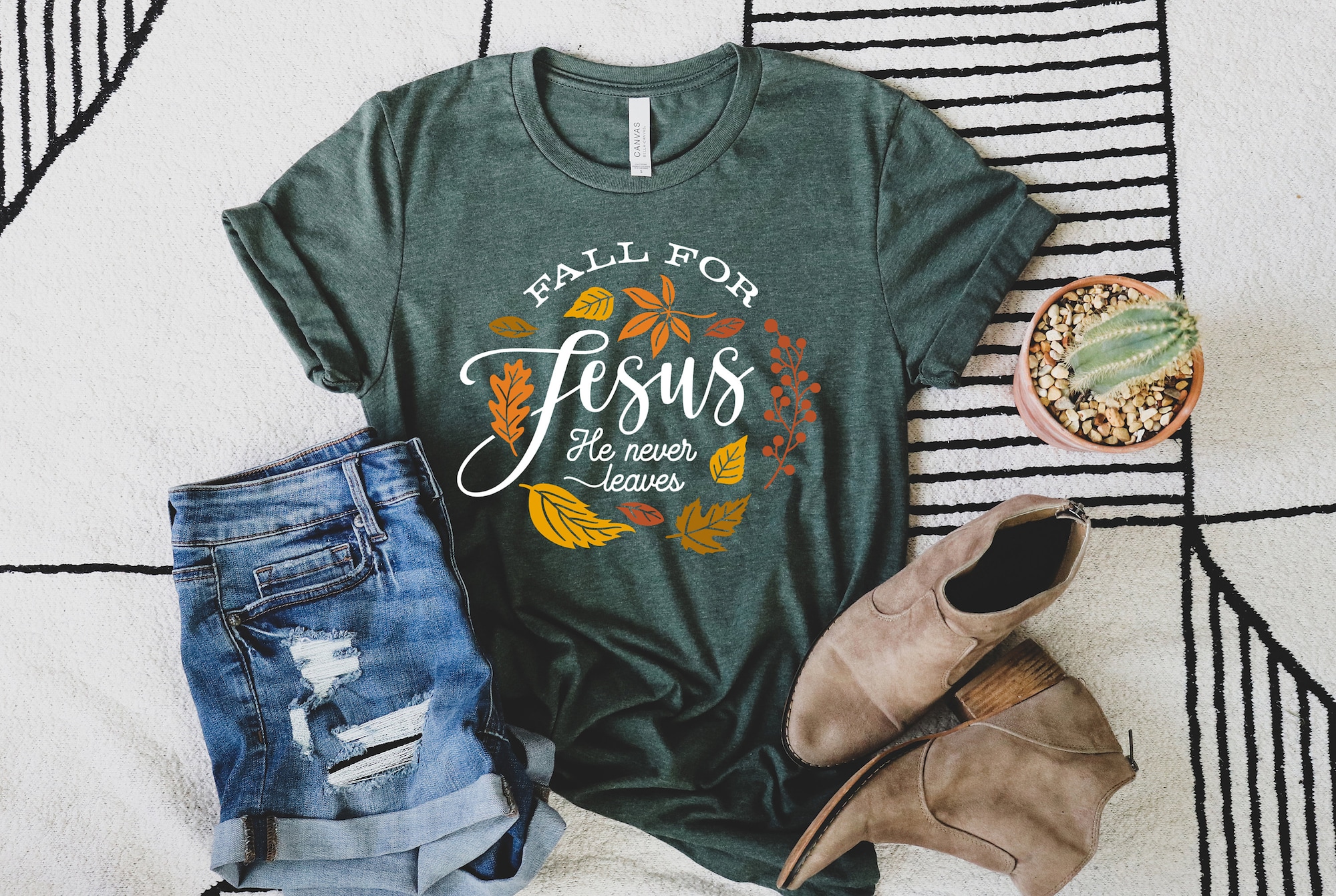 Fall For Jesus He Never Leaves Shirt, Fall Shirt,Thanksgiving Shirt, Thanksgiving Family Matching Shirt, Jesus Shirt, Autumn Shirt