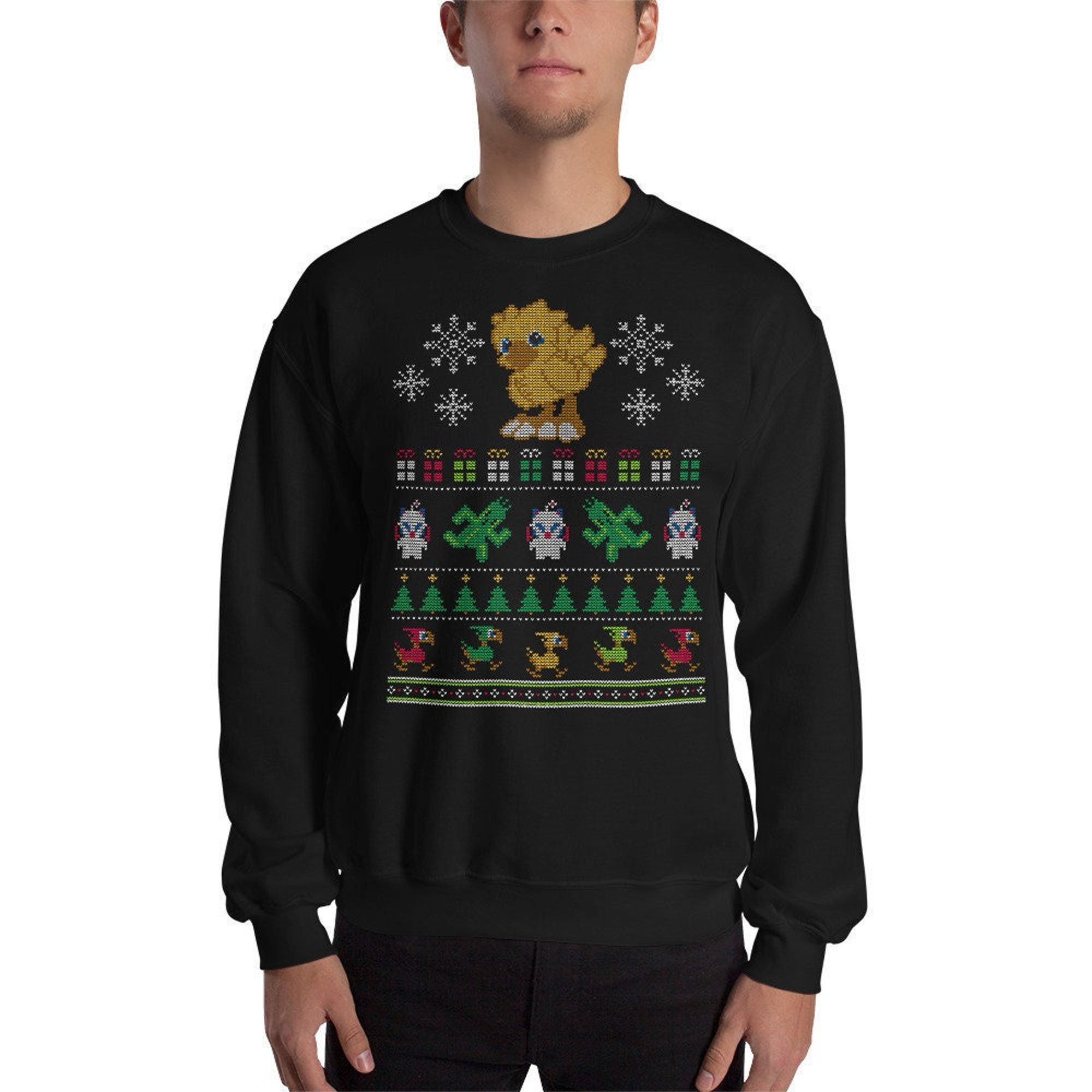 Video Game Gaming Gamer Vintage 1980s 1990s RPG Final Fantasy Inspired Merry Chocobo Merry Christmas X-Mas Holiday Adult Unisex Sweatshirt