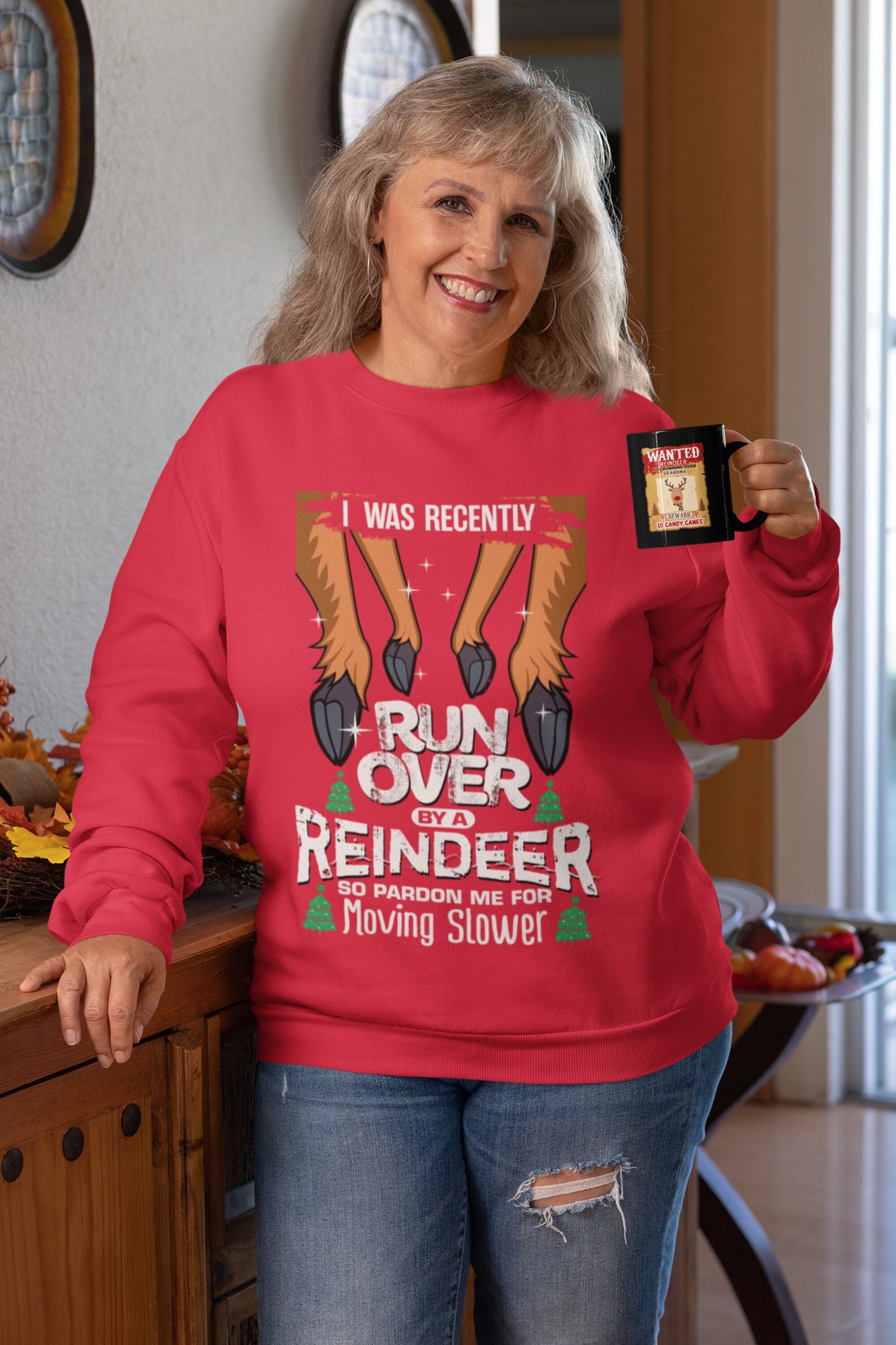 Gift For Grandma | Grandma Got Run Over By A Reindeer Sweatshirt, Funny Christmas Sweatshirt for Grandma, Ugly Christmas Sweatshirt