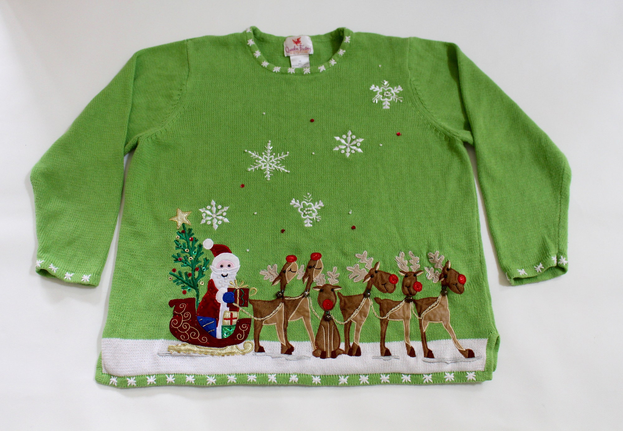 Santa/Sleigh   1X Large   Vintage Ugly Christmas Sweater  Green  #992