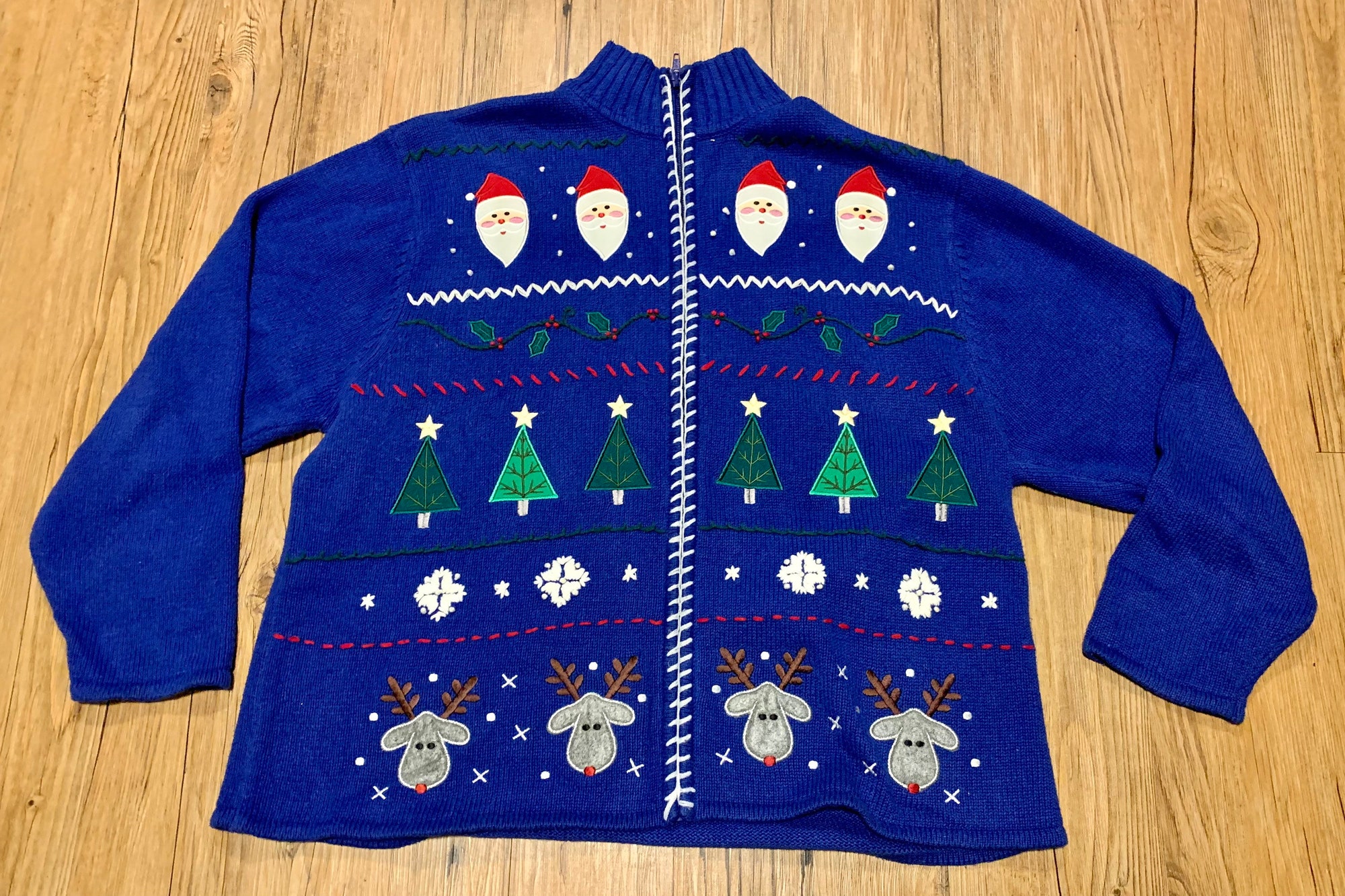 Vintage Santa Reindeer Ugly Christmas Sweater Christmas Trees