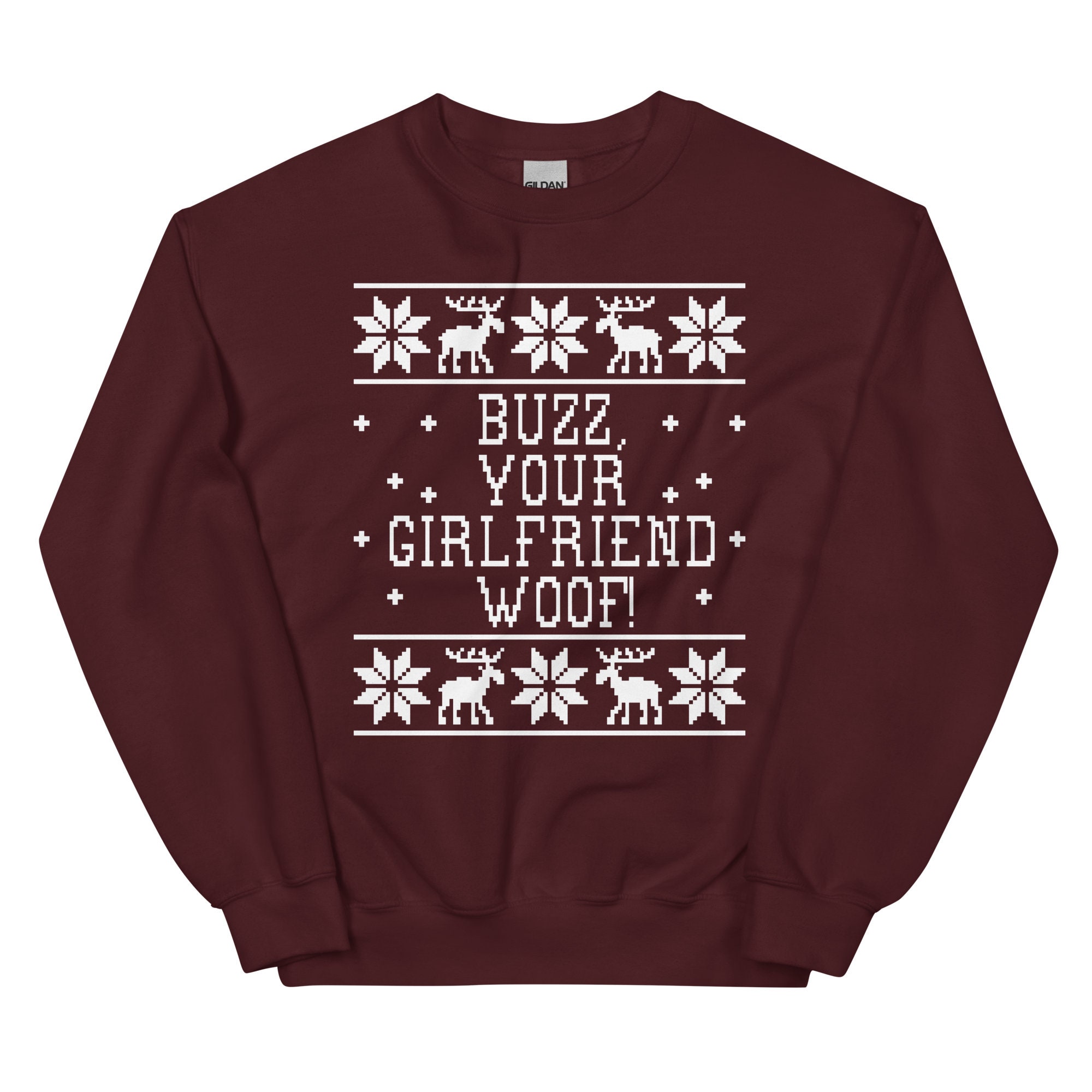 il_2000xN.4158493400_bkfc.jpg Buzz, Your Girlfriend Woof! Unisex Ugly Christmas Sweatshirt - Home Alone Quote