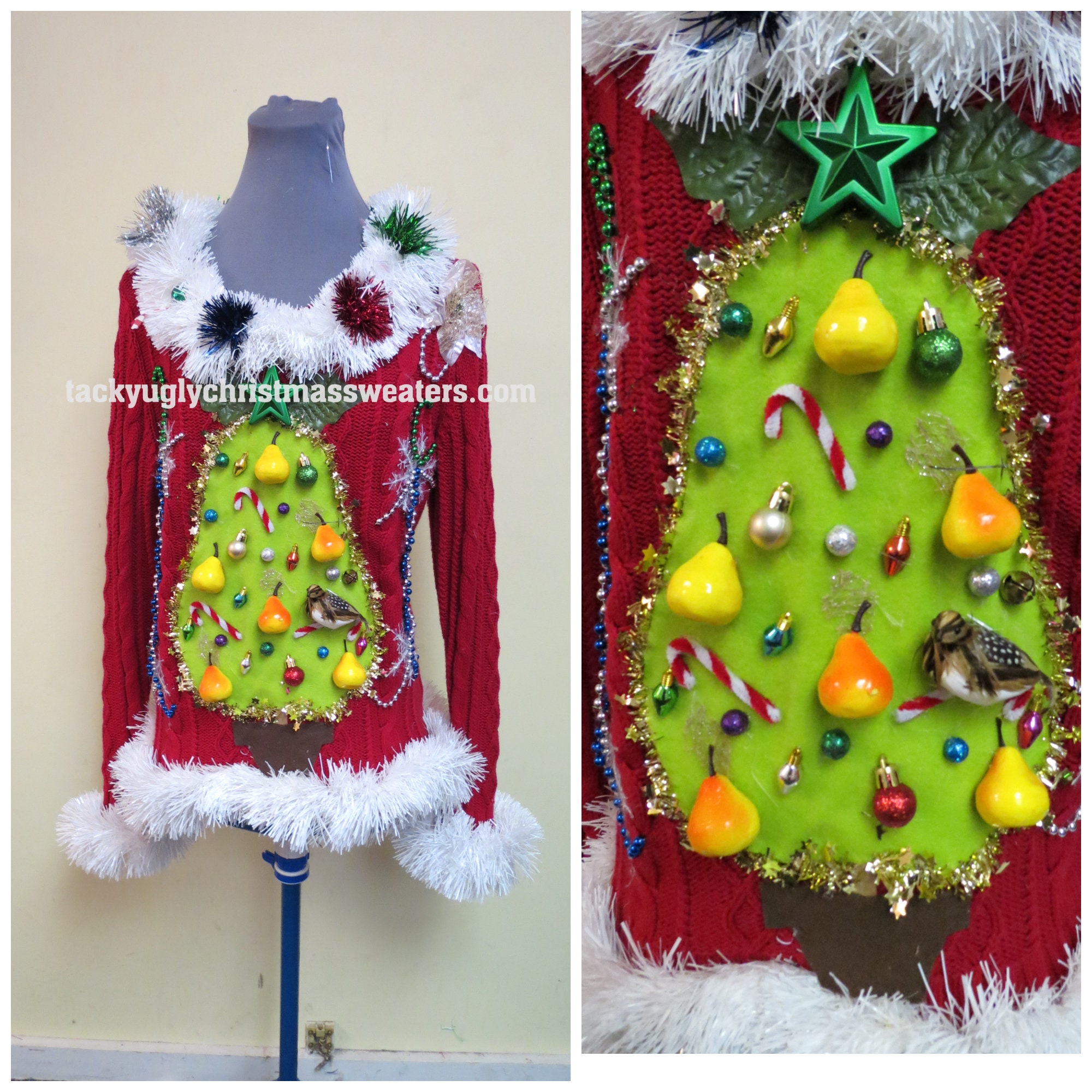 il_2000xN.4215758253_n3y1-1.jpg Made to order Hilarious Partridge in a "Pear" Tree Tacky Ugly Christmas Sweater Womens Garland, Pears