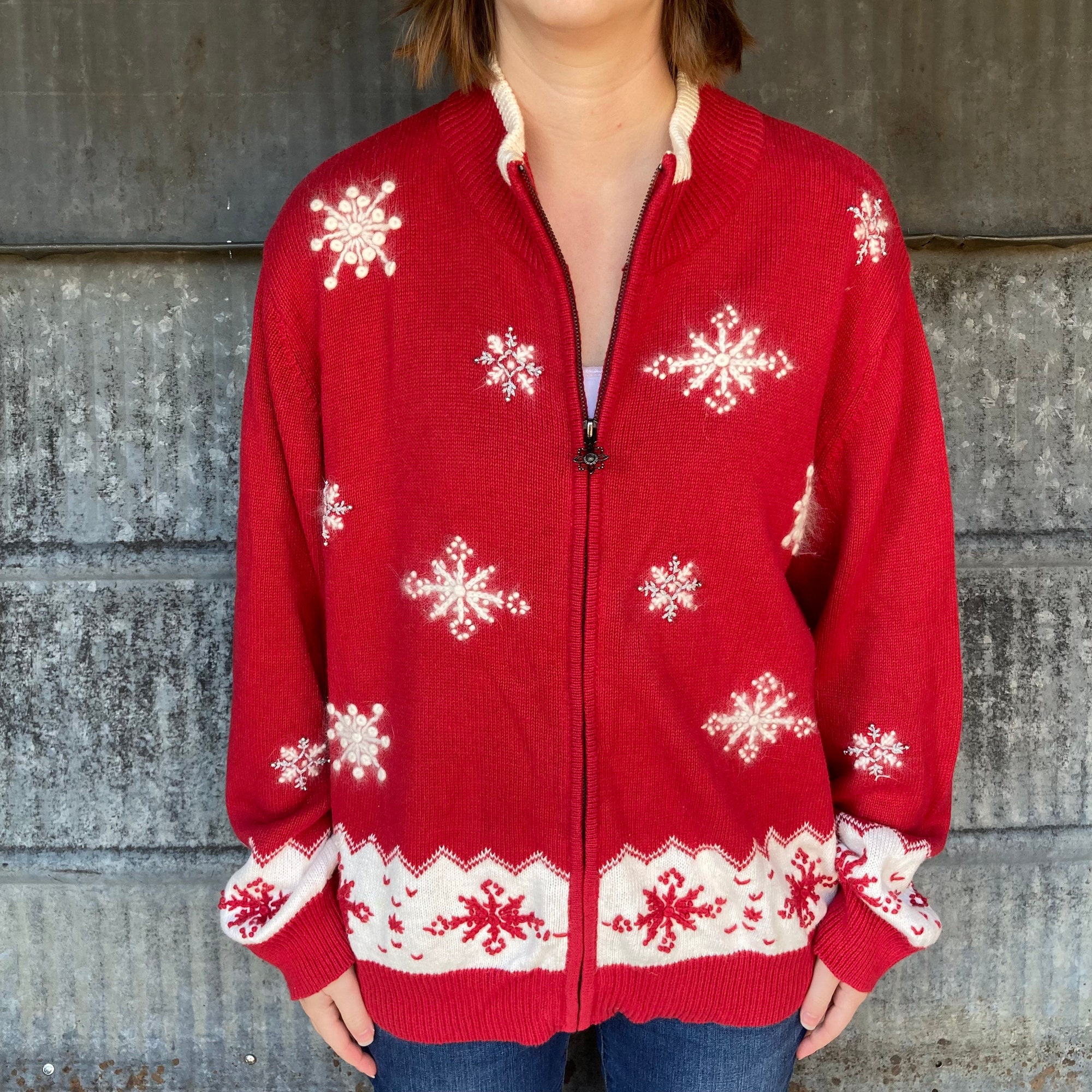 Ugly Christmas Sweater Vintage 80’s Authentic Tacky Ugly Sweater Party {Women’s 18} Northcrest Snowflakes Bedazzled Bling Holiday Beaded