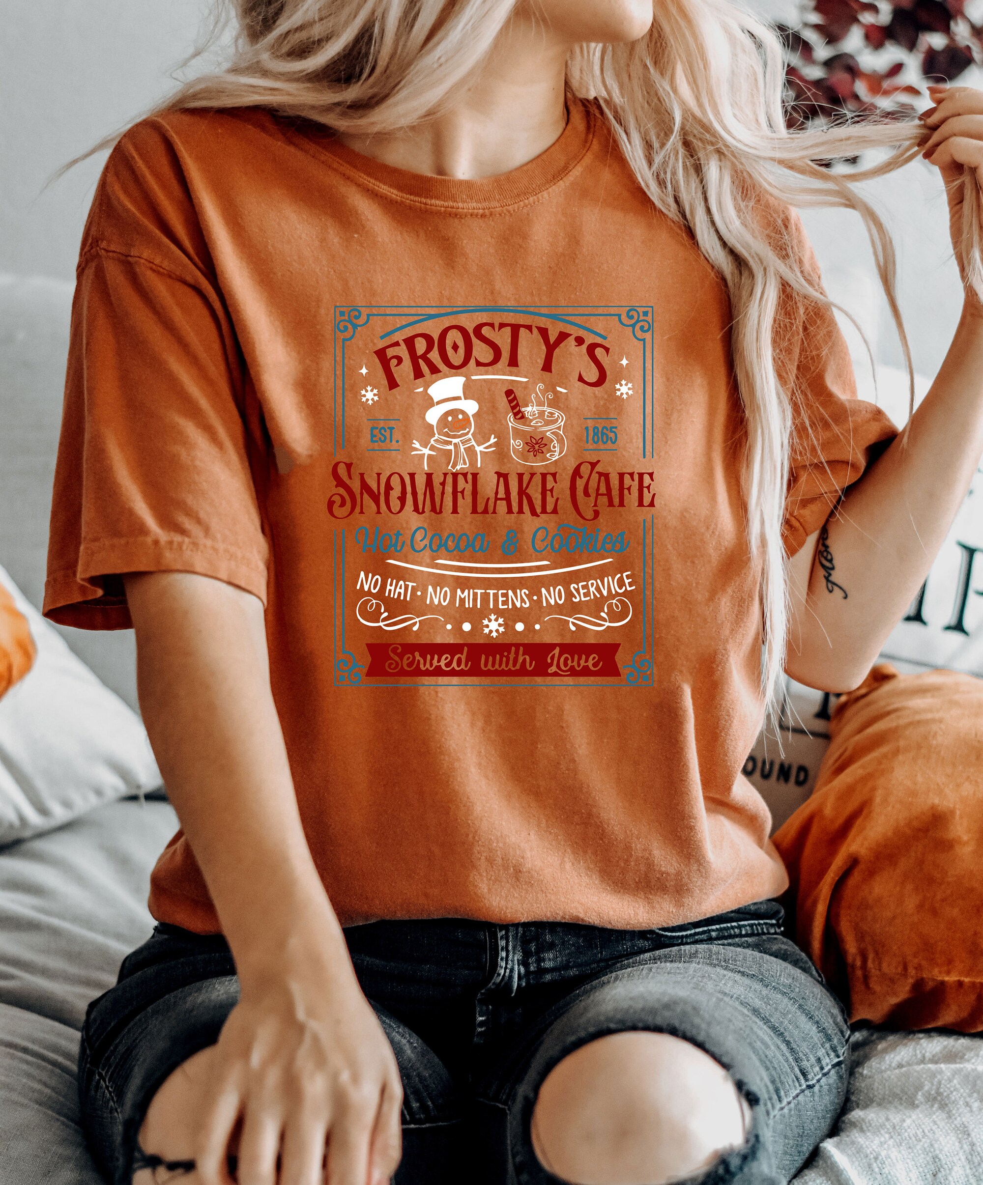 il_2000xN.4302069606_a4wh-1.jpg Comfort Colors® Frosty's Snowflake Cafe Shirt, Christmas Vibes Shirt, Cute Christmas Tee, Hot Cocoa and Cookies Shirt, Christmas Spirit Tee