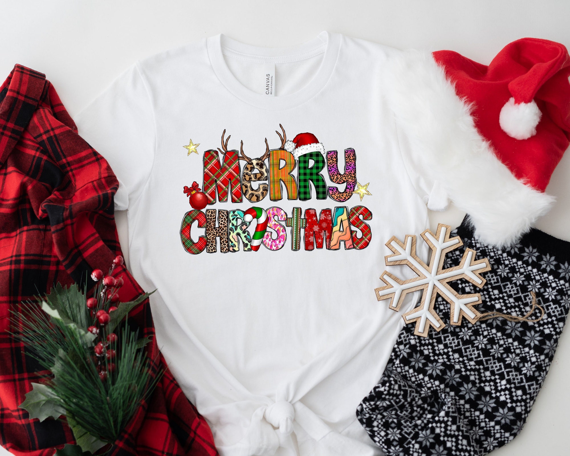 Merry Christmas Shirt, Cute Christmas Family Shirt, Women’s Christmas tree Holiday Shirt, Santa Hat Christmas shirt, Santa Deer Shirt