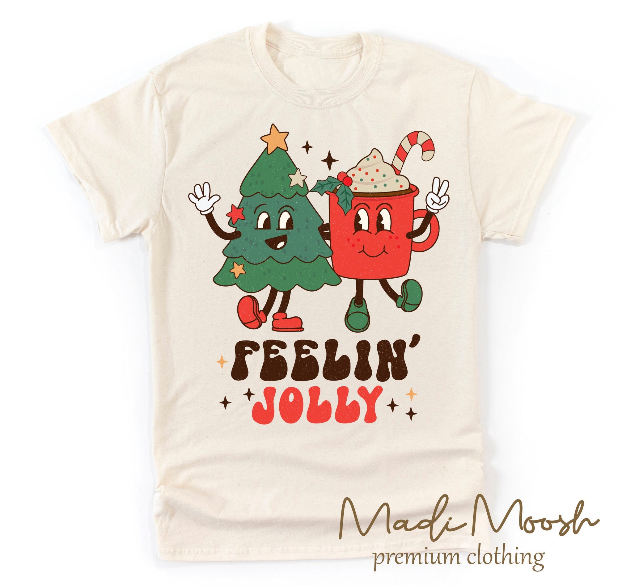 Feelin Jolly Christmas Adult Shirt – Christmas Tree and Coca Shirt – Natural Adult Tee