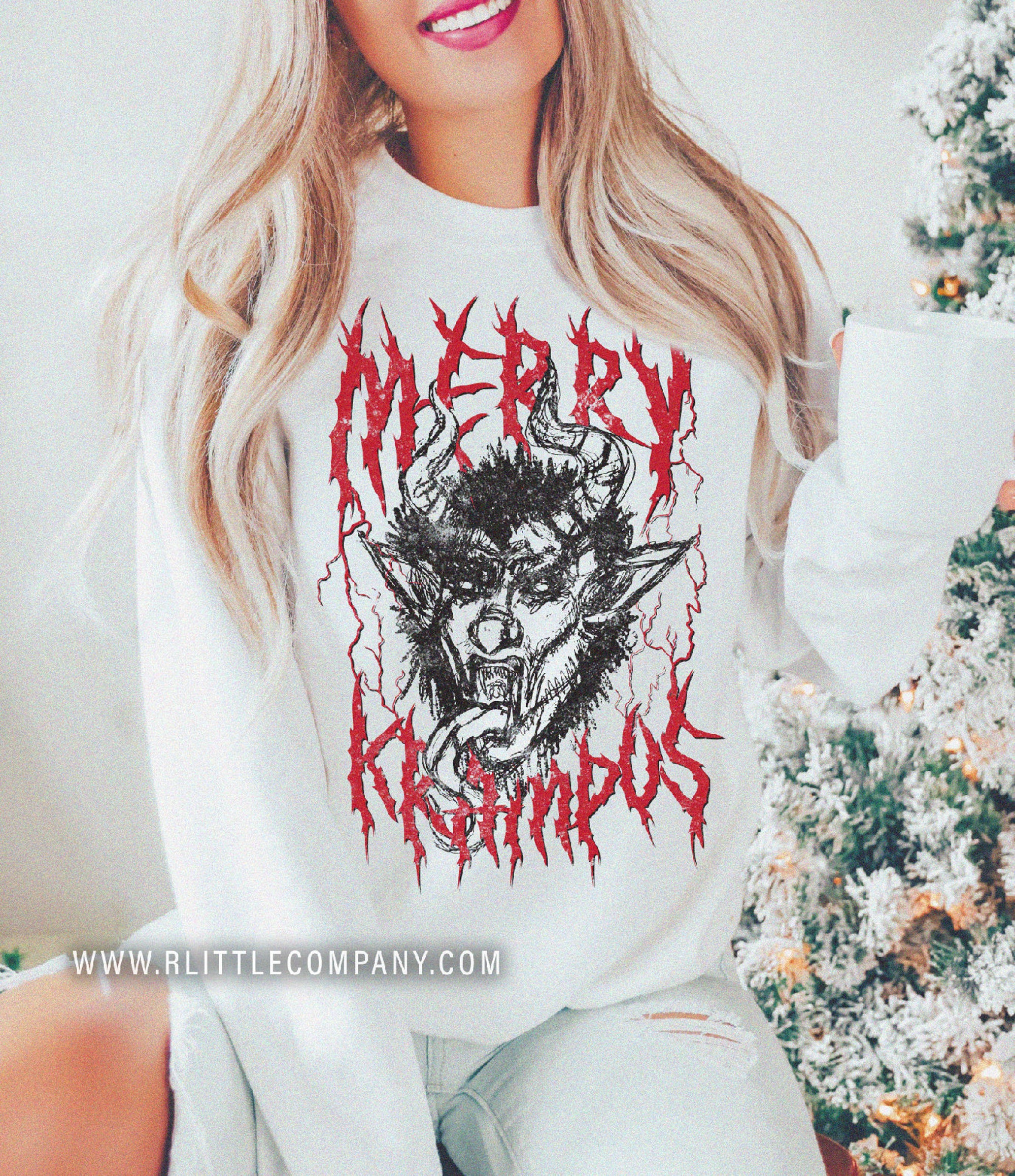 il_2000xN.4338174260_h88b.jpg Gothic Merry Krampus Ugly Christmas Sweater Unisex S-3XL / Spooky Christmas Heavy Death Metal Goth Christmas Sweater Krampus Holiday Jumper