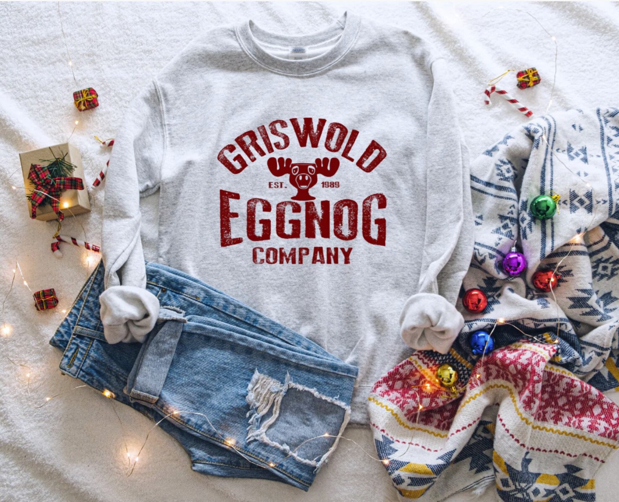 Women’s CHRISTMAS GRISWOLD EGGNOG Company Sweatshirt Cozy Comfy Fleece Trendy Boho Chic Winter plus sizes avail up to 5XL