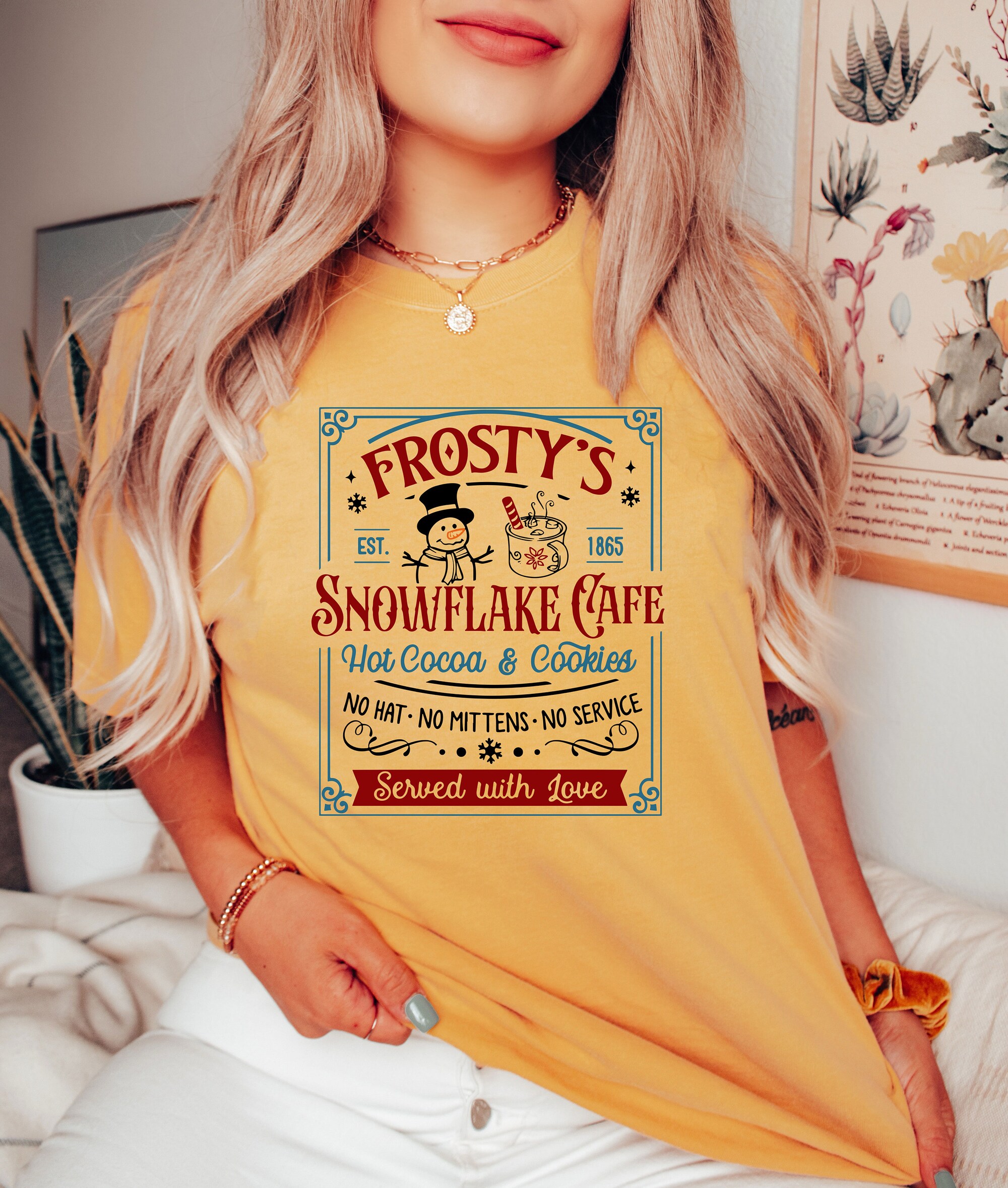 il_2000xN.4349461865_8lf8-1.jpg Comfort Colors® Frosty's Snowflake Cafe Shirt, Christmas Vibes Shirt, Cute Christmas Tee, Hot Cocoa and Cookies Shirt, Christmas Spirit Tee
