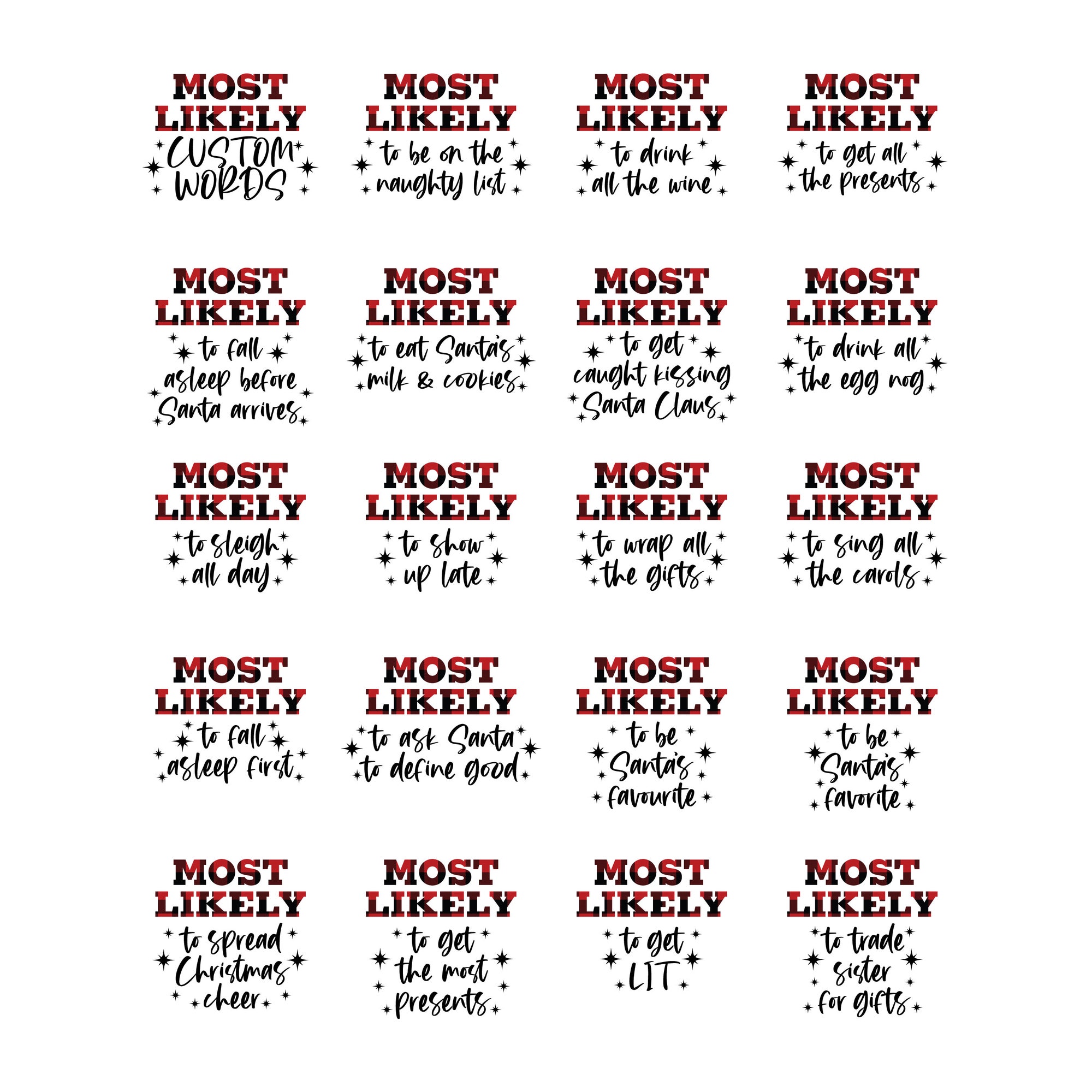 il_2000xN.4363432789_8d18.jpg Matching Family Christmas Shirts - Pictured in red foil and Glitter Most Likely To Family Matching Christmas Shirts Funny Christmas Shirts 1