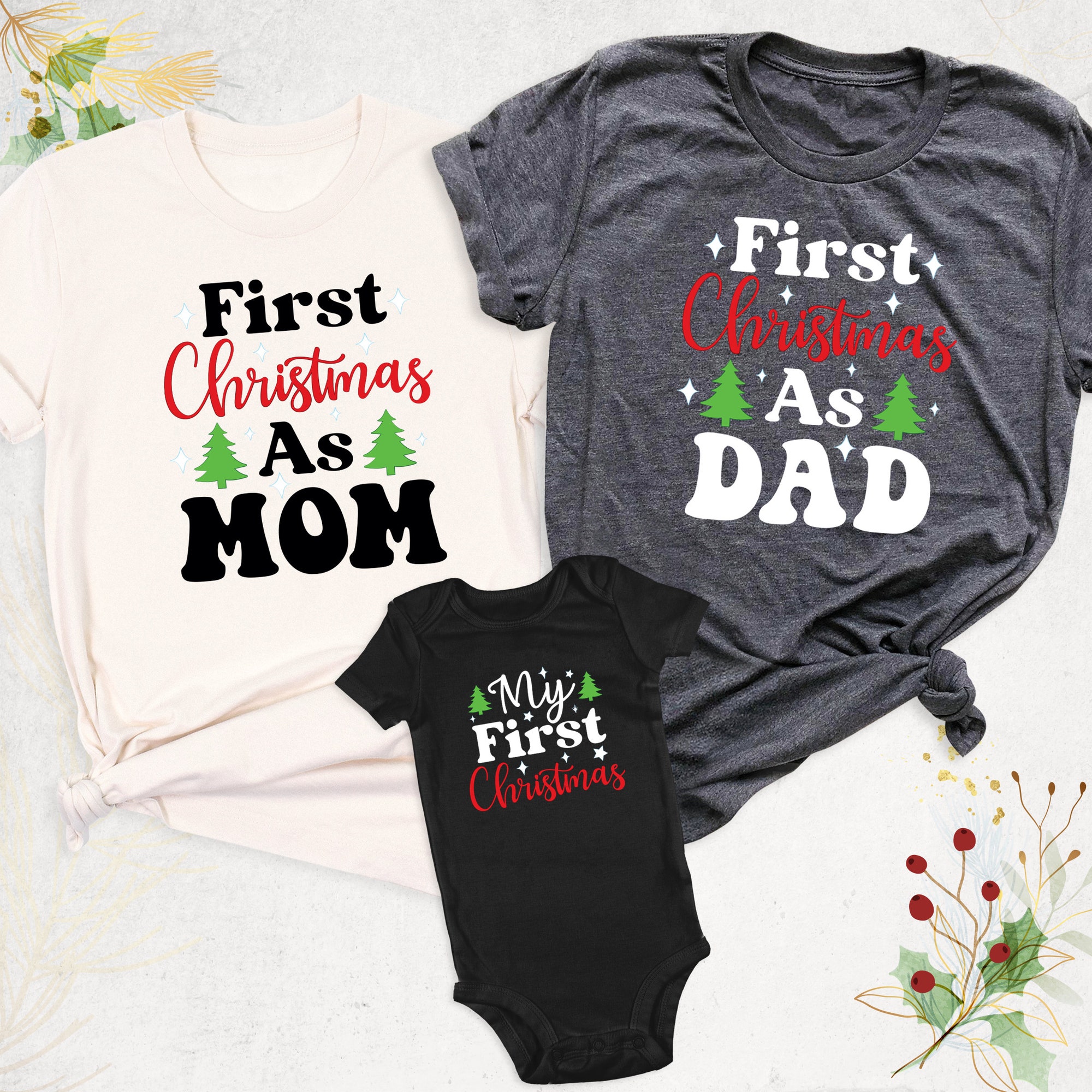 il_2000xN.4376017523_s3tp.jpg First Christmas of Family Shirt, Christmas Matching Family Shirt, First Christmas As Mommy, First Christmas As Daddy, Xmas Baby Announcement