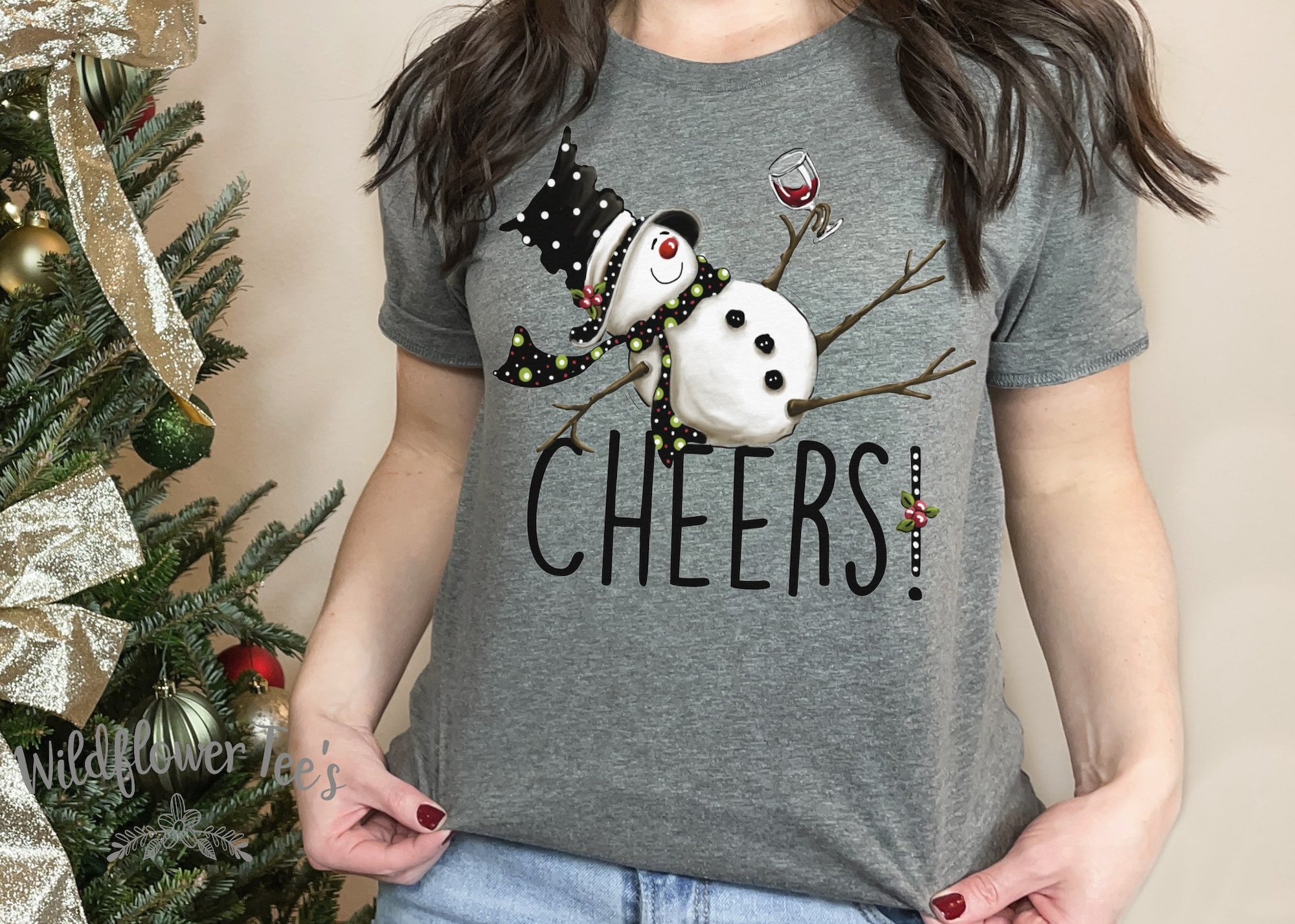 Women’s CHEERS TIPSY SNOWMAN Frosty Limited Cute Holiday Christmas Tee T-Shirt Graphic Tee Plus Size Avail up to 3X 3XL 4X 4XL 5XL