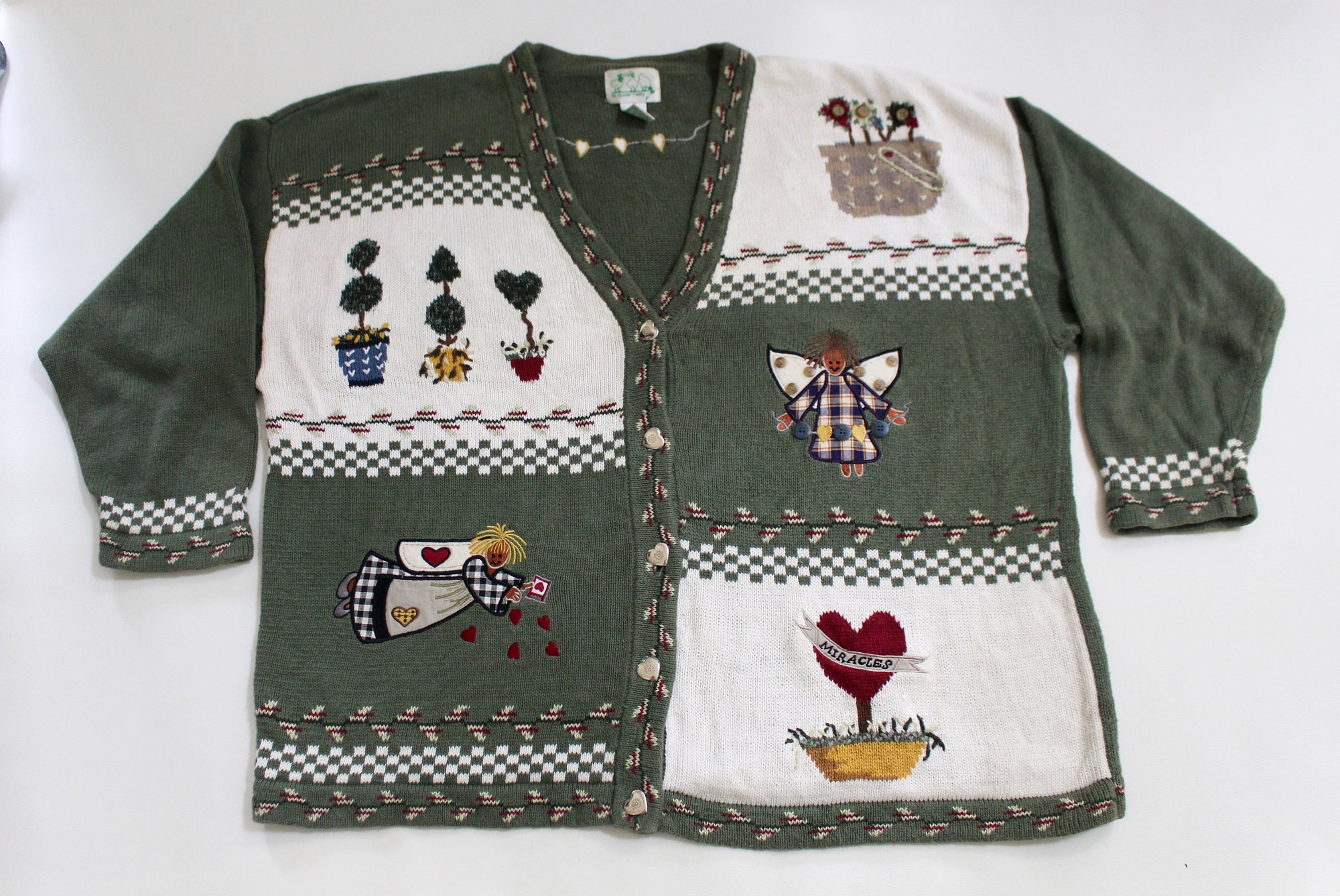 Angels!  3X Large   Vintage Ugly Christmas Sweater  Green    #1187
