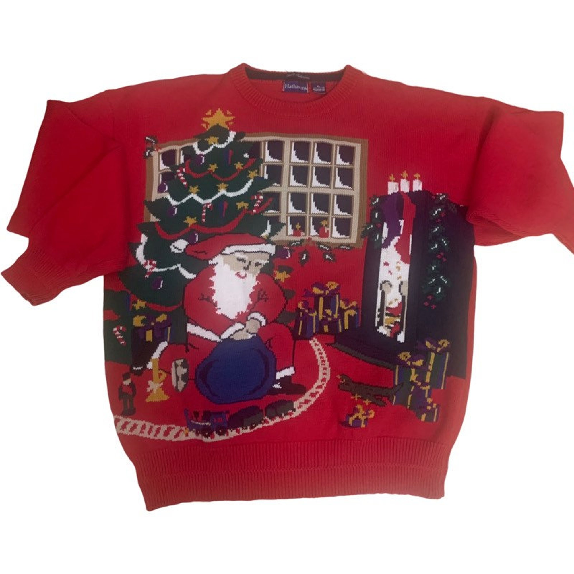 il_2000xN.4422780829_hckq.jpg Vintage 80’s Hathaway Christmas Santa Claus Hand Intarsia Unisex Men’s Long Sleeve Pullover Christmas Sweater Party