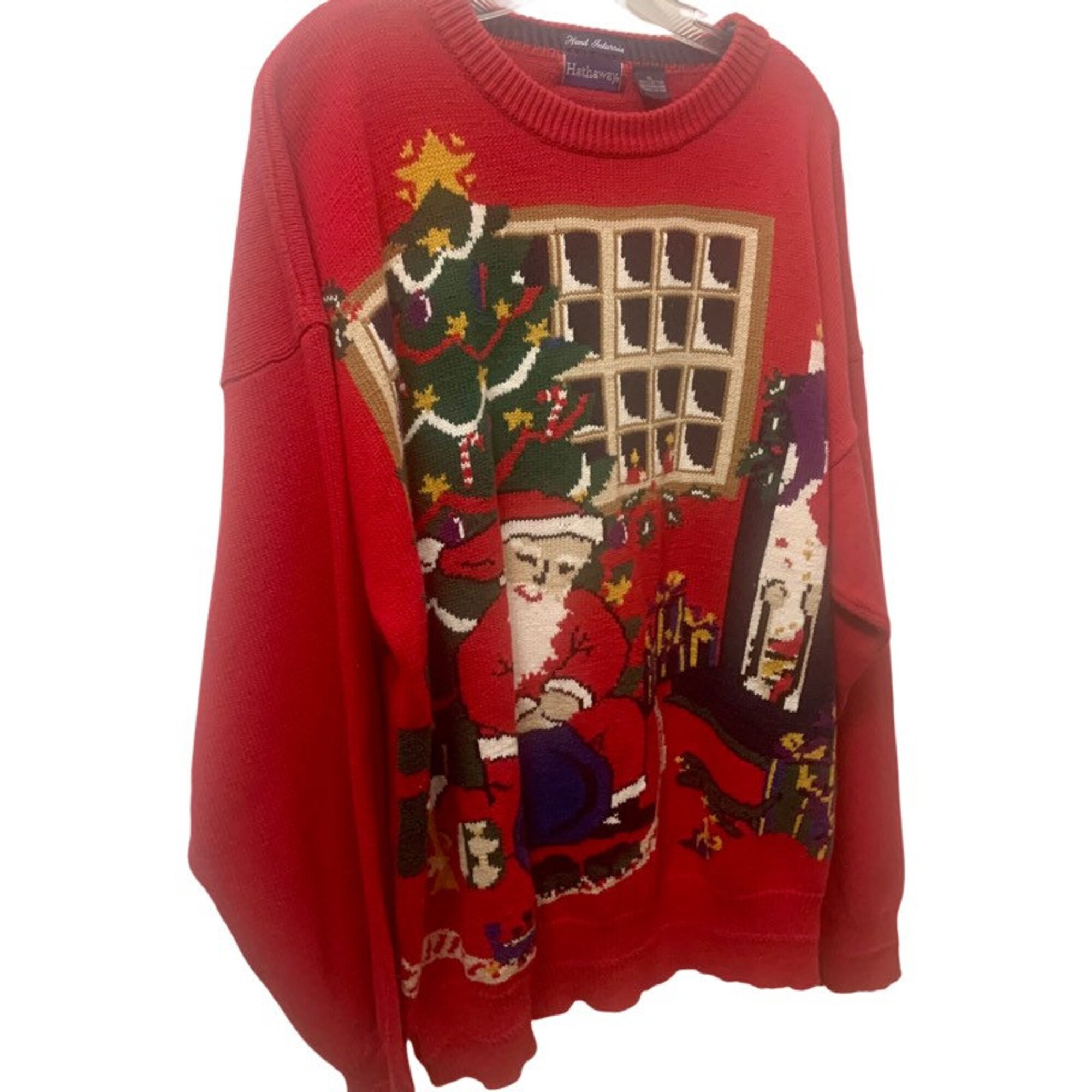 il_2000xN.4422780881_bz0b.jpg Vintage 80’s Hathaway Christmas Santa Claus Hand Intarsia Unisex Men’s Long Sleeve Pullover Christmas Sweater Party