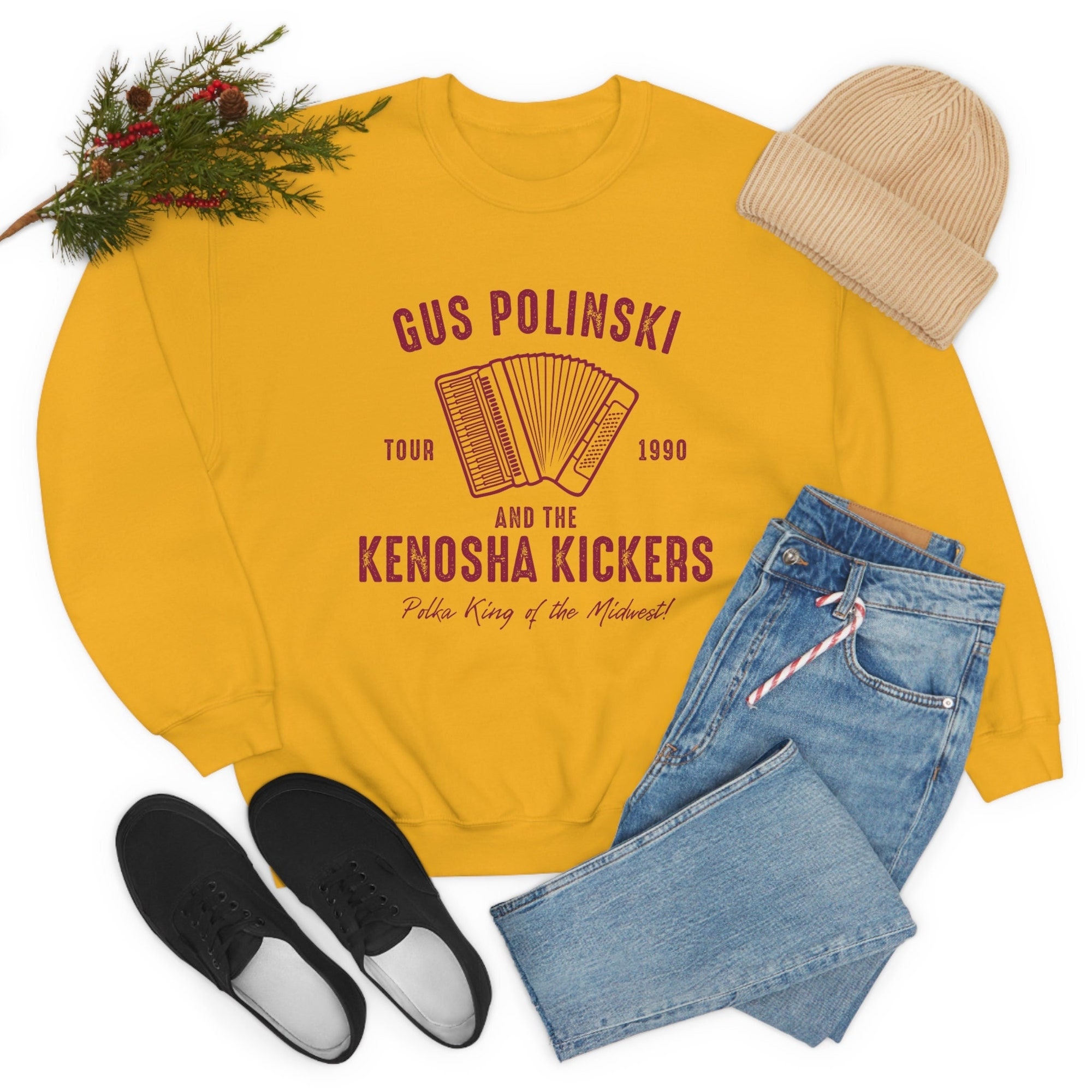 il_2000xN.4438392618_csns.jpg Gus Polinski Kenosha Kickers polka king crewneck sweatshirt, vintage home alone Christmas funny matching family movie tops, Kevin Harry Marv