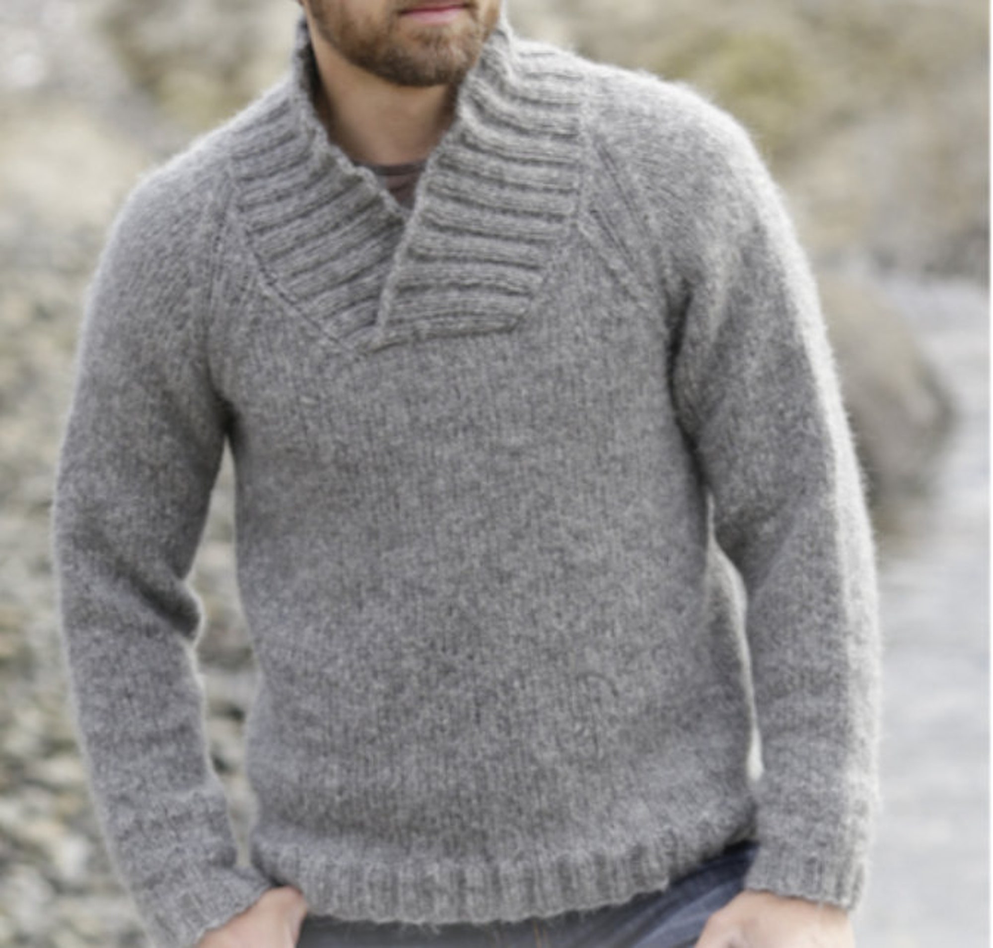 PDF KNITTING PATTERN Men’s Sweater Top Raglan Collar — Aran Yarn Men’s Top Pullover — Instant Download — Gift For Him