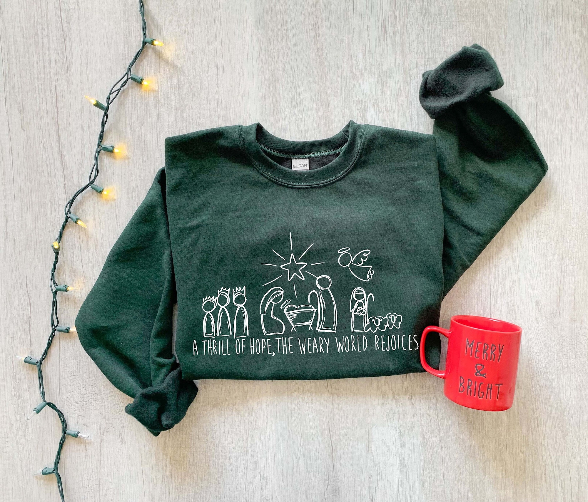 A Thrill Of Hope The Weary World Rejoices Sweatshirt Gift For Christians, Religious Christmas Gift, Nativity Hoodie,Jesus Is The Reason Gift
