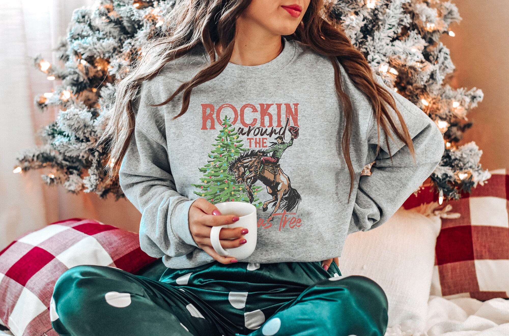 il_2000xN.5155255476_mjka.jpg Rocking Around The Christmas Tree Sweatshirt,Retro Christmas Western Shirt,Cowboy Christmas Shirt,Yee Haw Howdy Christmas,Women's Christmas