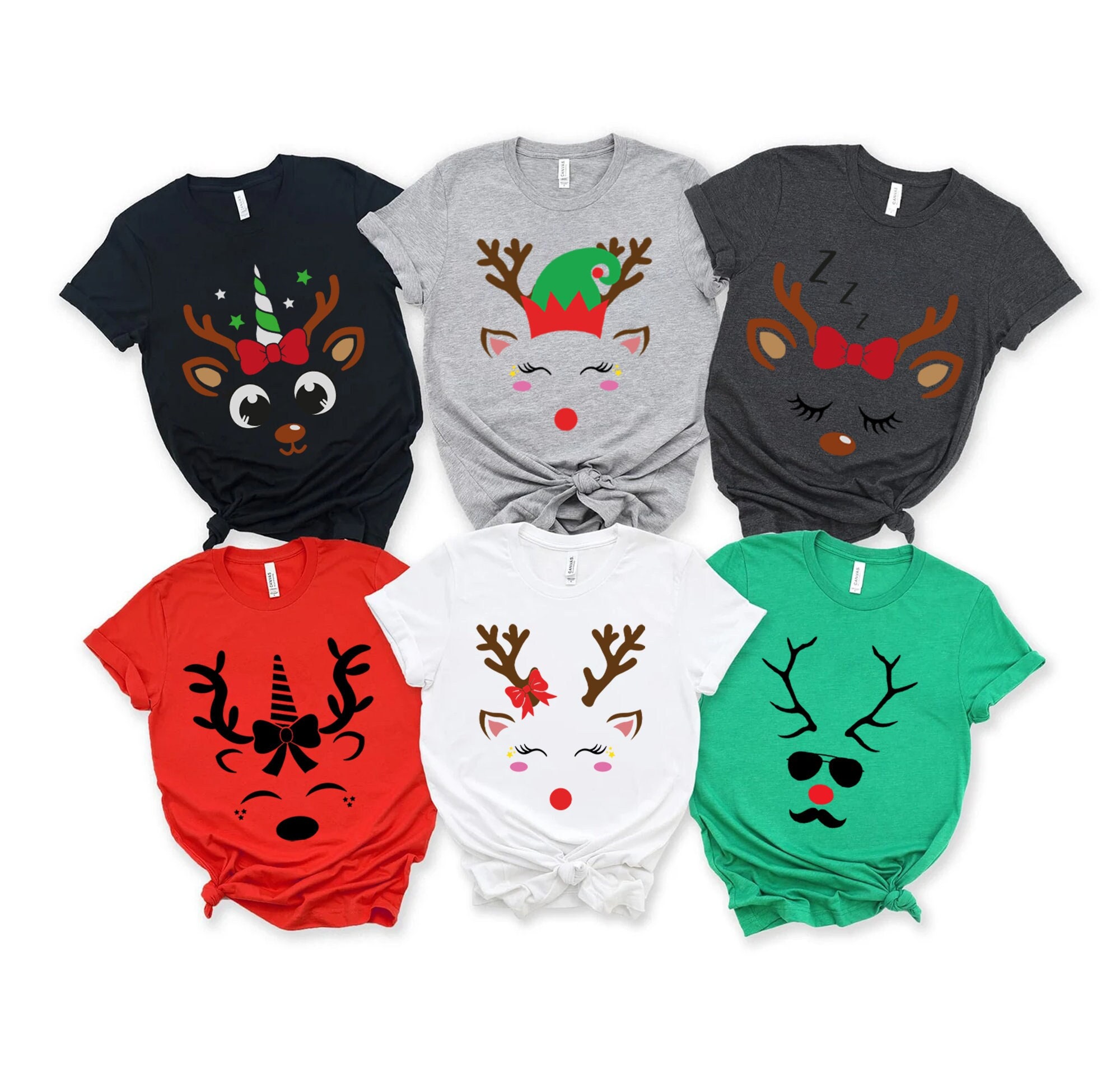 Cute Reindeer Winter Shirt, Christmas Family Matching Shirt, Christmas Group Shirts, Deer Face Shirt, Funny  Christmas Shirts, Winter Women