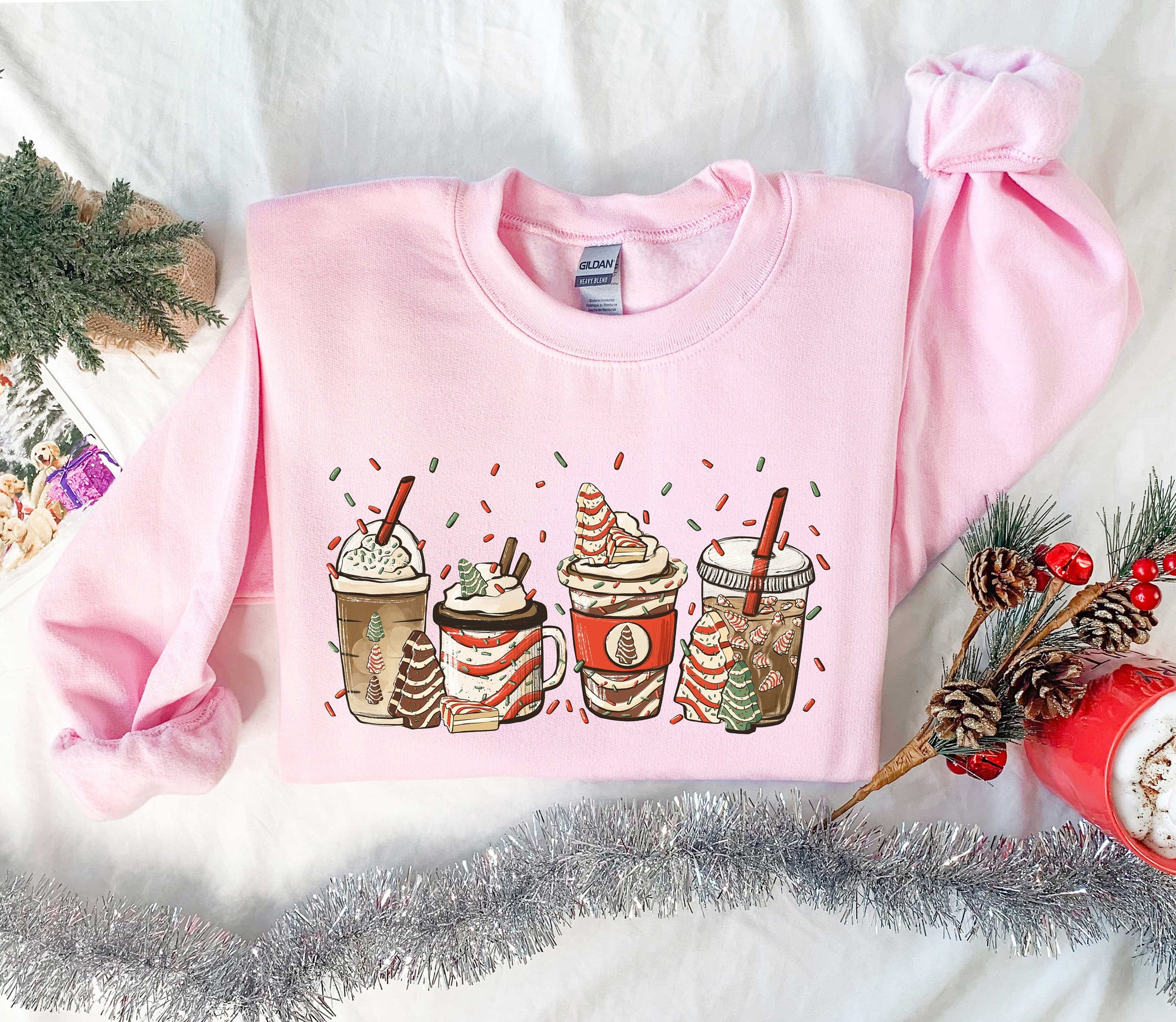 il_2000xN.5238024620_cx37-1.jpg Christmas Tree Cake Coffee, Christmas Coffee Lover Sweatshirt, Women Sweatshirt, Gift For Women, Peppermint Iced Latte Sweatshirt