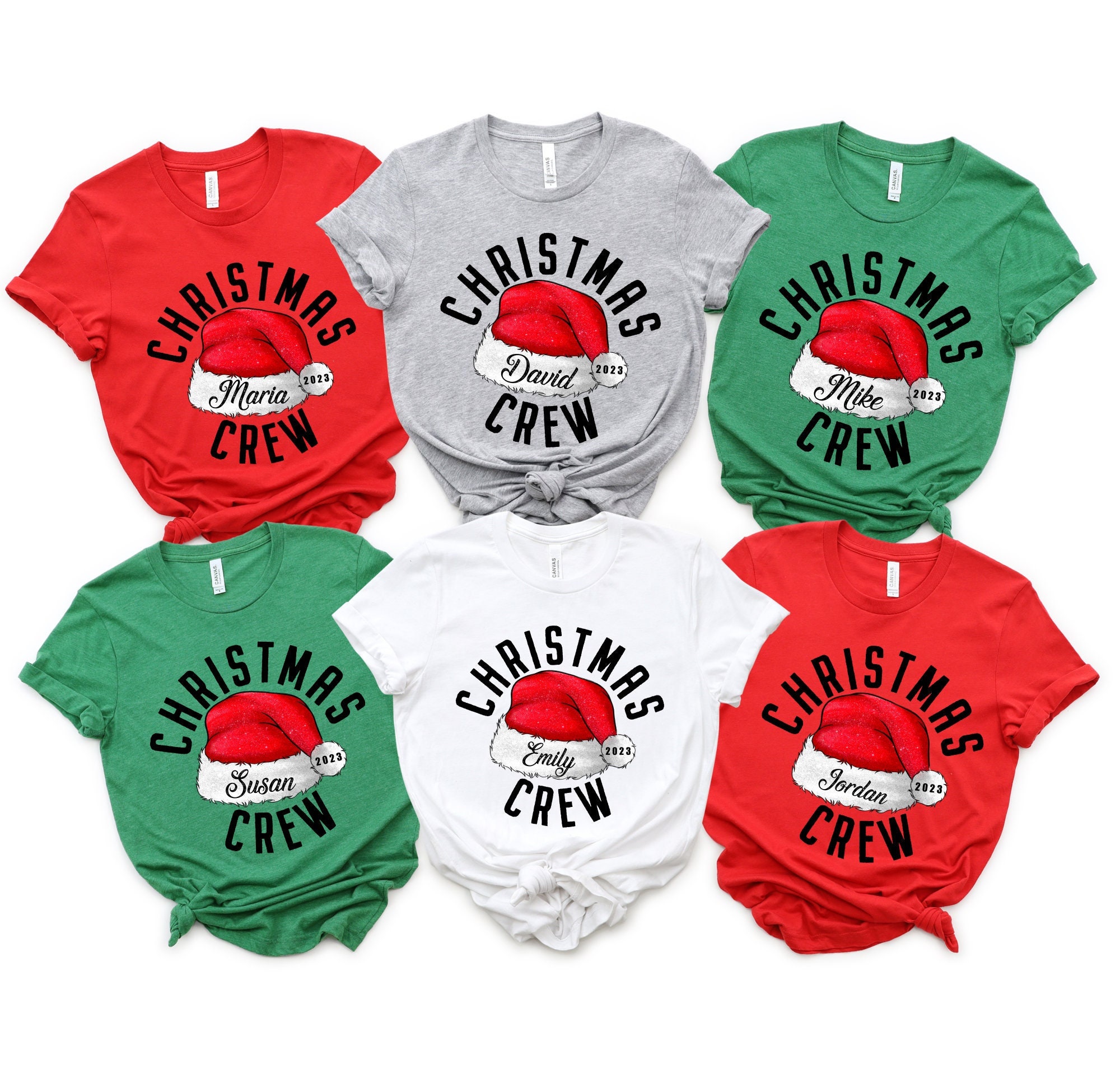 Personalized 2025 Christmas Crew Shirt: Custom Santa Hat Family Matching T-Shirt