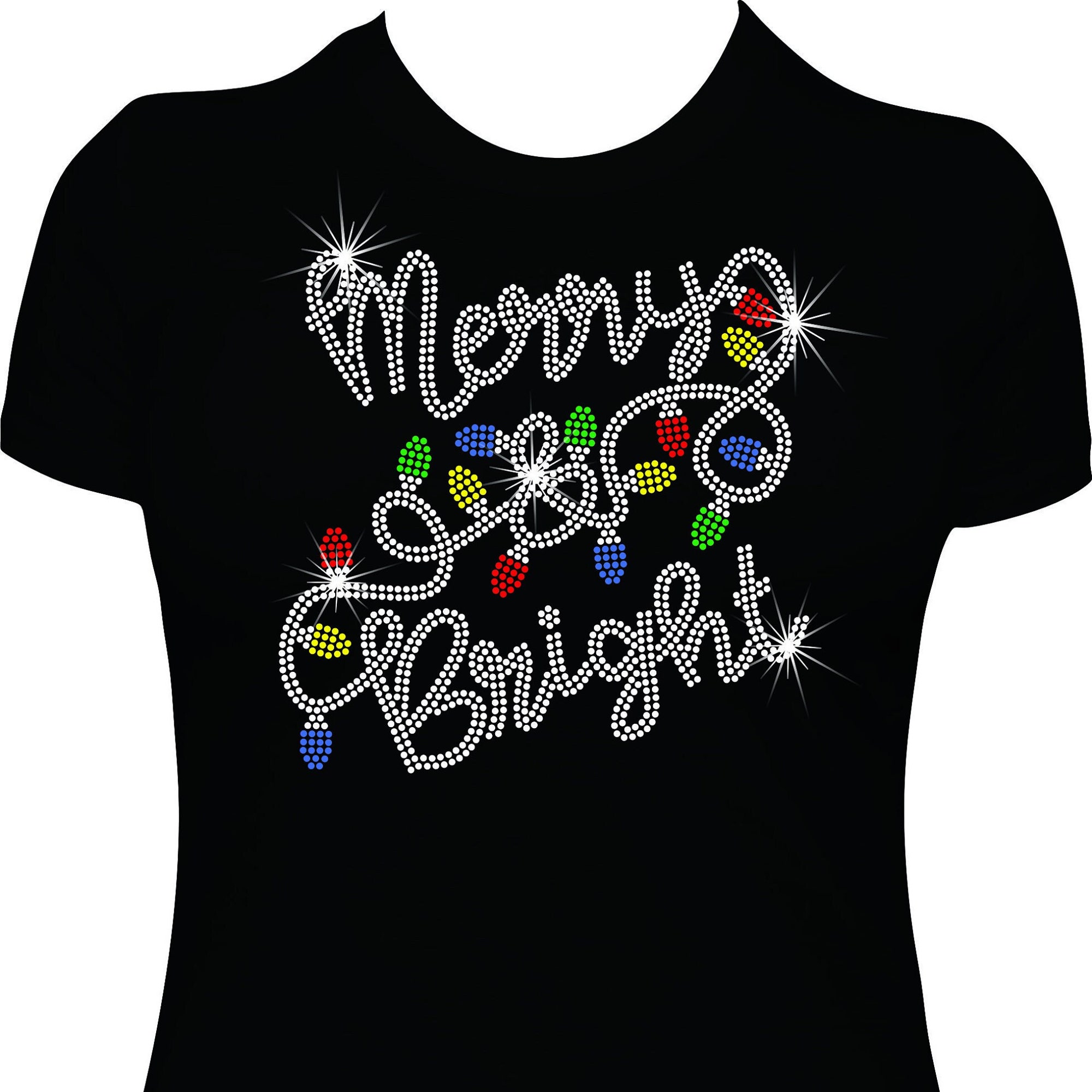 Christmas Lights Merry And Bright Rhinestone Mega Bling Shirt
