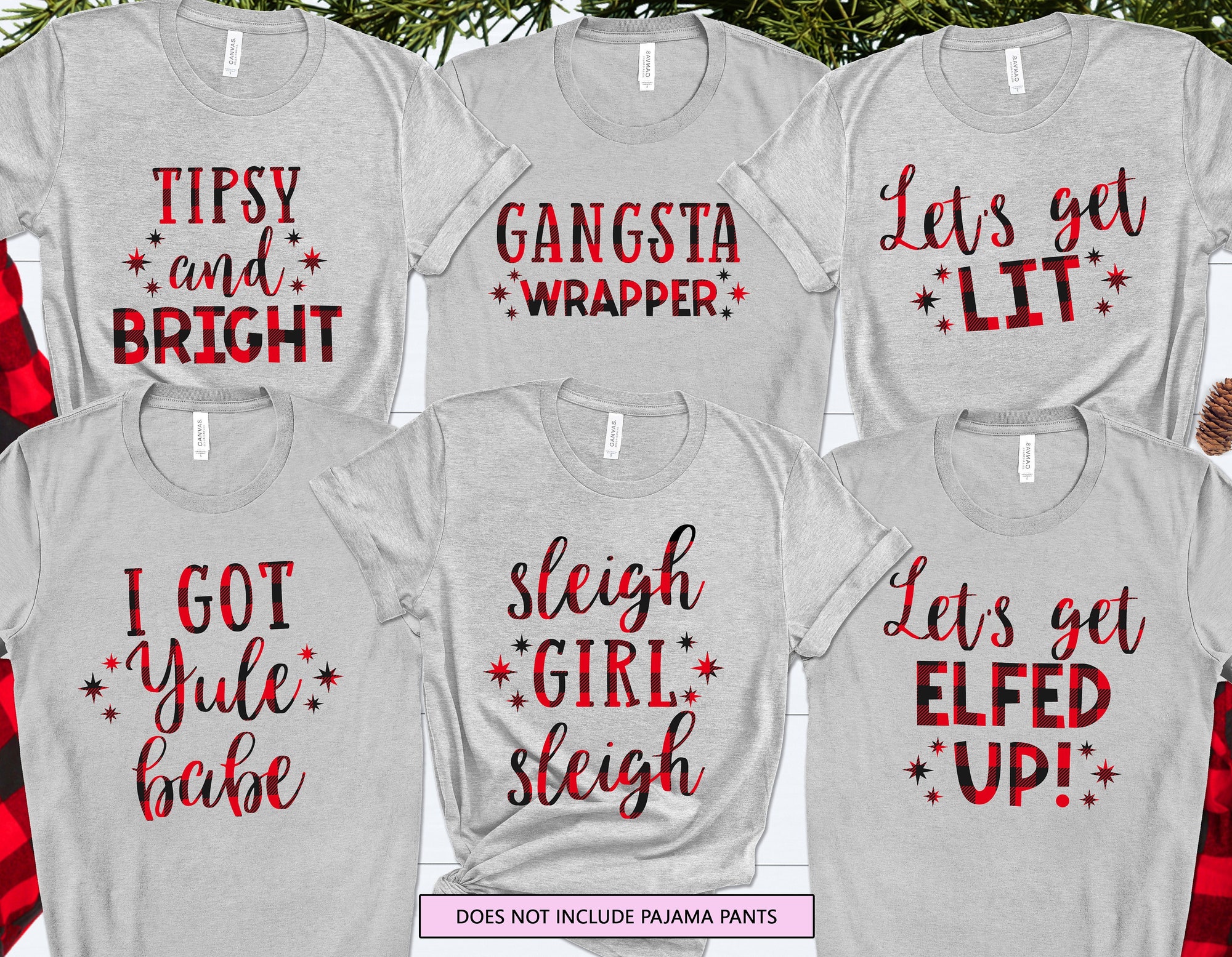 Buffalo Plaid Matching Family Christmas T-Shirts – Funny Xmas Pun Holiday Tees