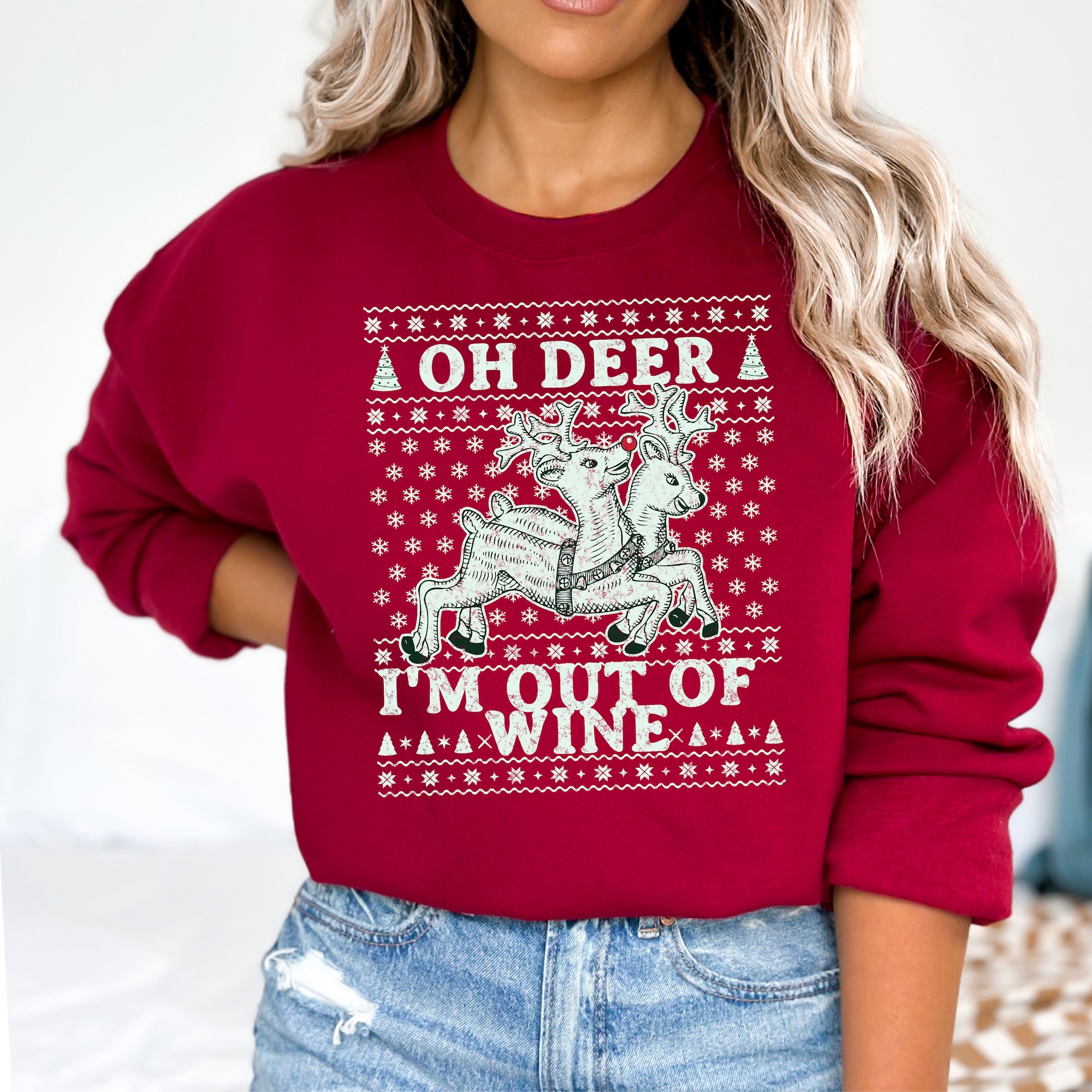 Oh Deer, I’m Out of Wine Ugly Christmas Sweater, Xmas Sweater,Ugly Sweater 2023,women’s Ugly Christmas sweater, Ugly Christmas sweater Party