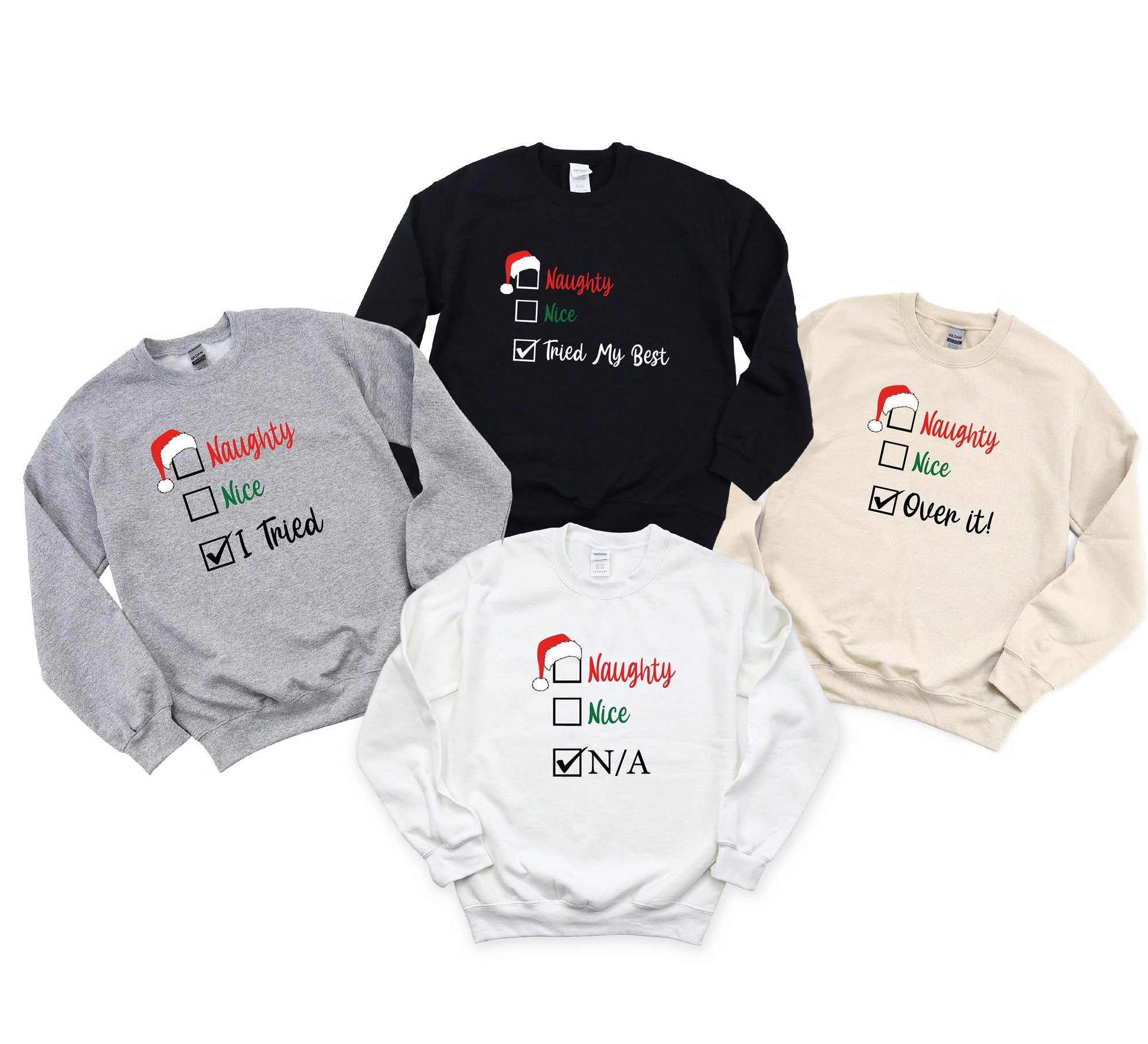 Funny Christmas Sweatshirt, Naughty Nice Over I tried Sweatert Custom Text, Naughty Christmas Saying, Naughty List Tee,Cute Christmas Outfit