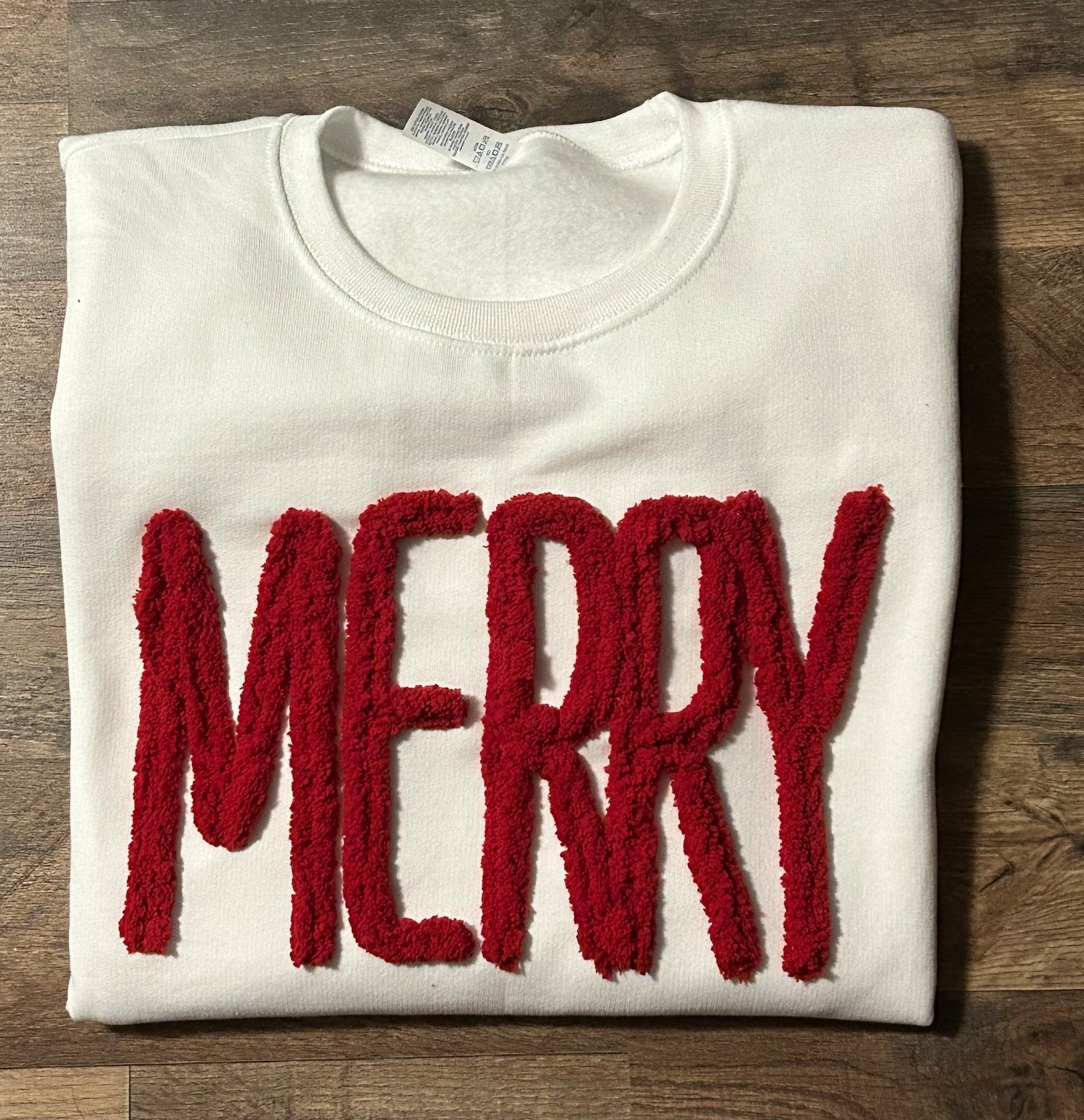 Merry Christmas Chenille Sweatshirt: Embroidered Holiday Spirit