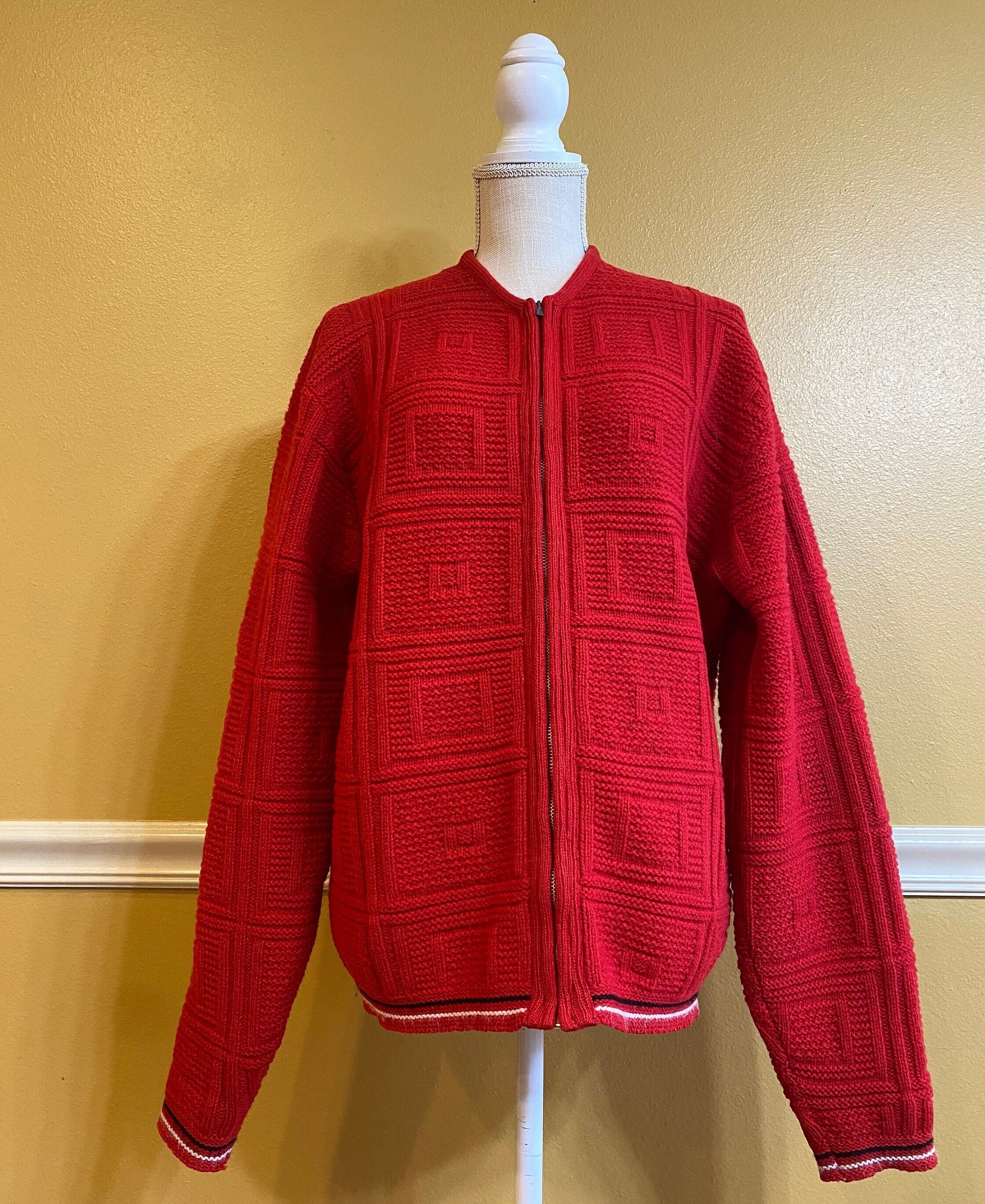 Vintage 60s Catalina Shetland Wool Sweater Jacket: Geometric Mod Style, Size XL