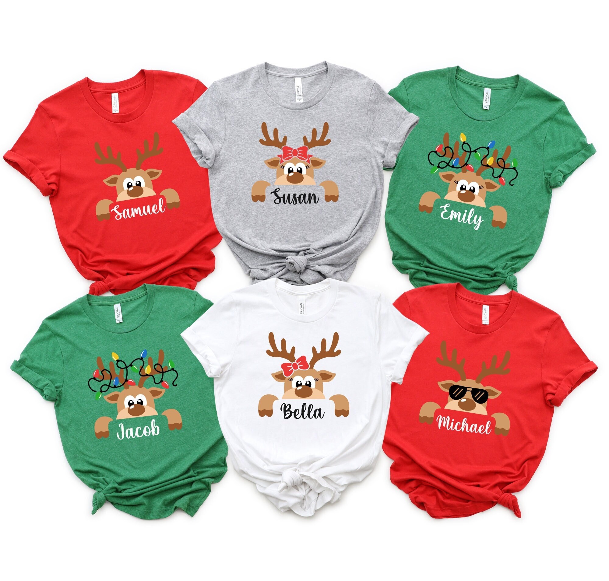 Reindeer Family Christmas Shirts: Custom Name Matching Group Tees
